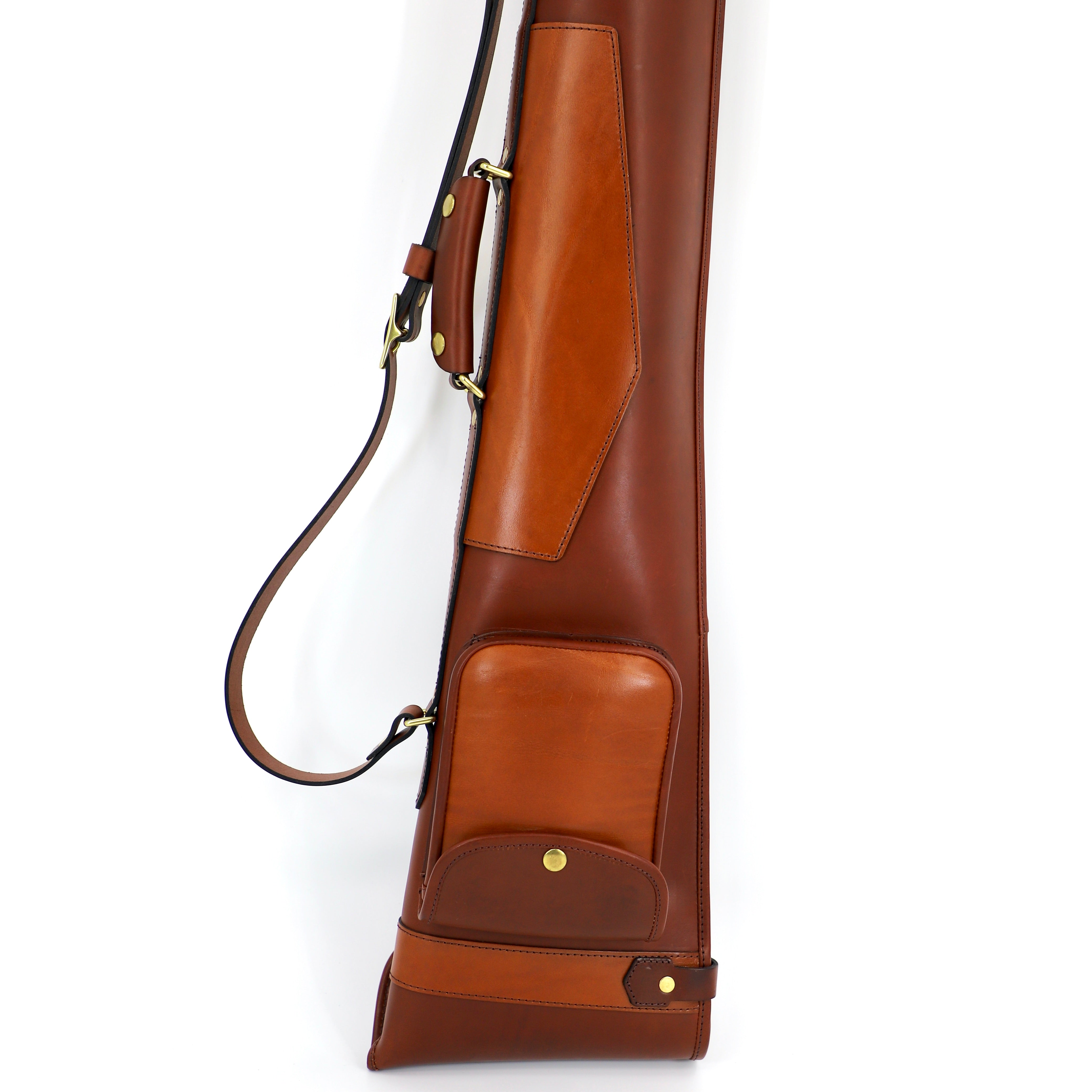 A section of a papaya and tan colour range slip with a side choke pocket that can fit different choke size storage box