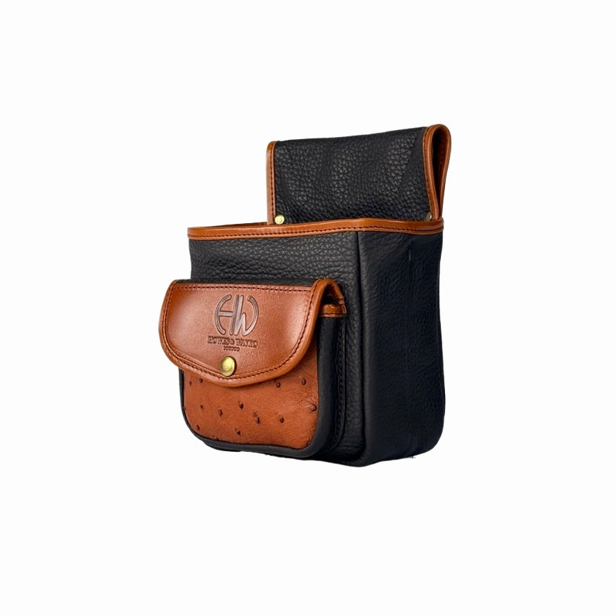 HELLA LEATHER CARTRIDGE POUCH CHESTNUT BROWN AND TAN OSTRICH