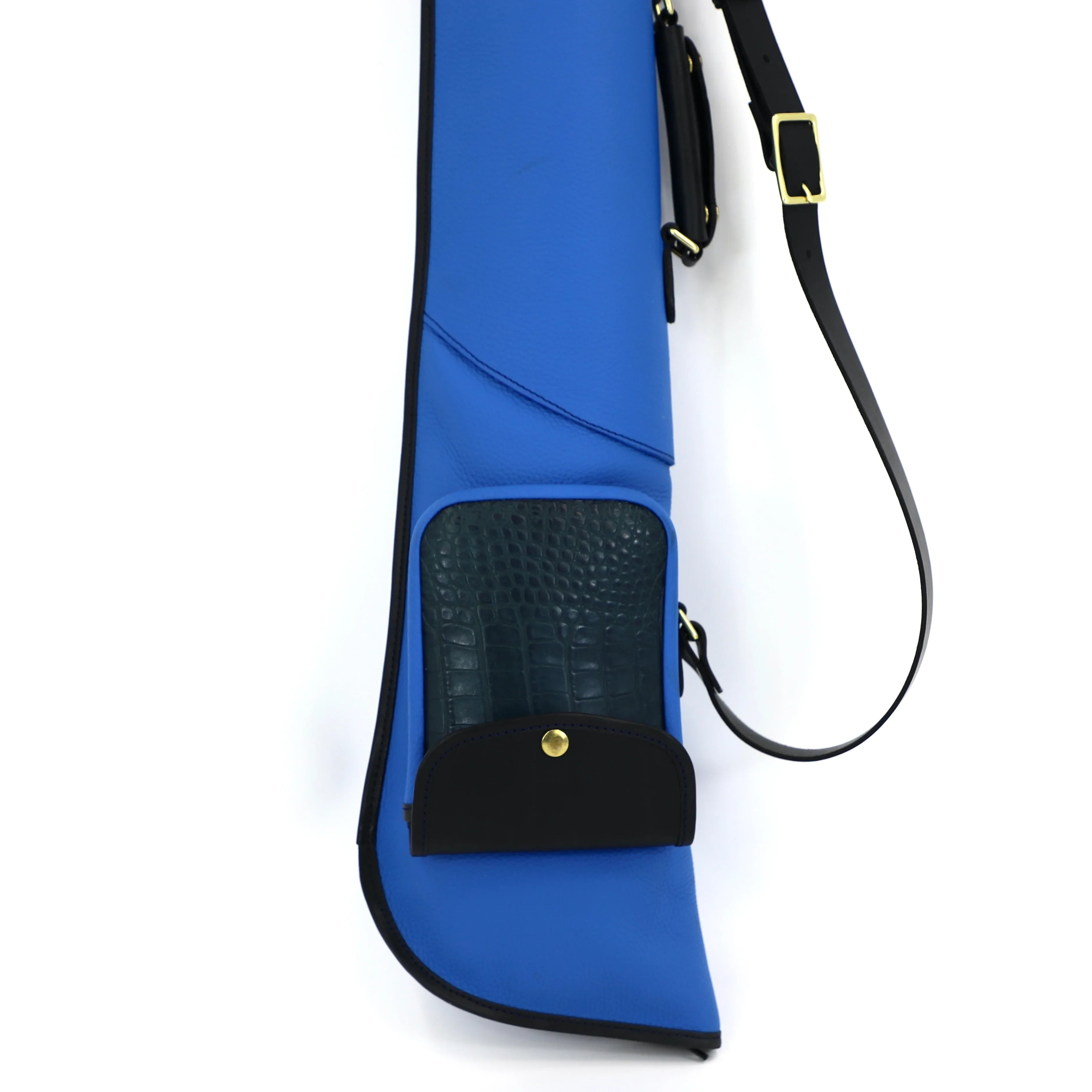 close up of azure gunslip and darker pouch with different material