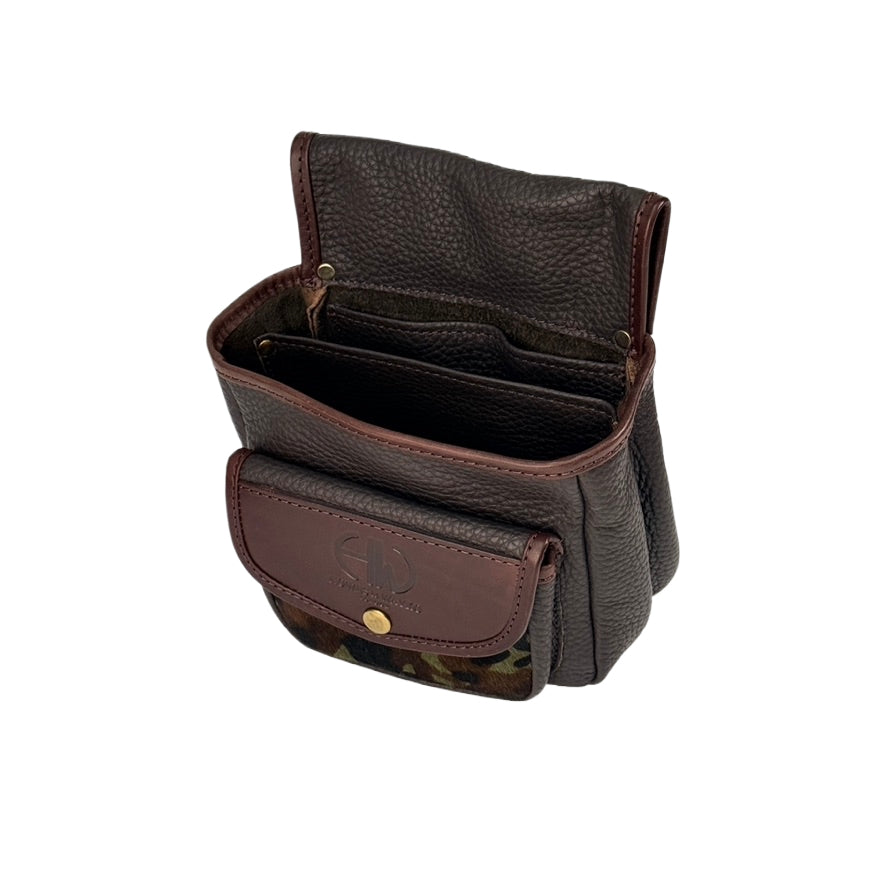 HELLA LEATHER CARTRIDGE POUCH BROWN AND CAMOUFLAGE HIDE