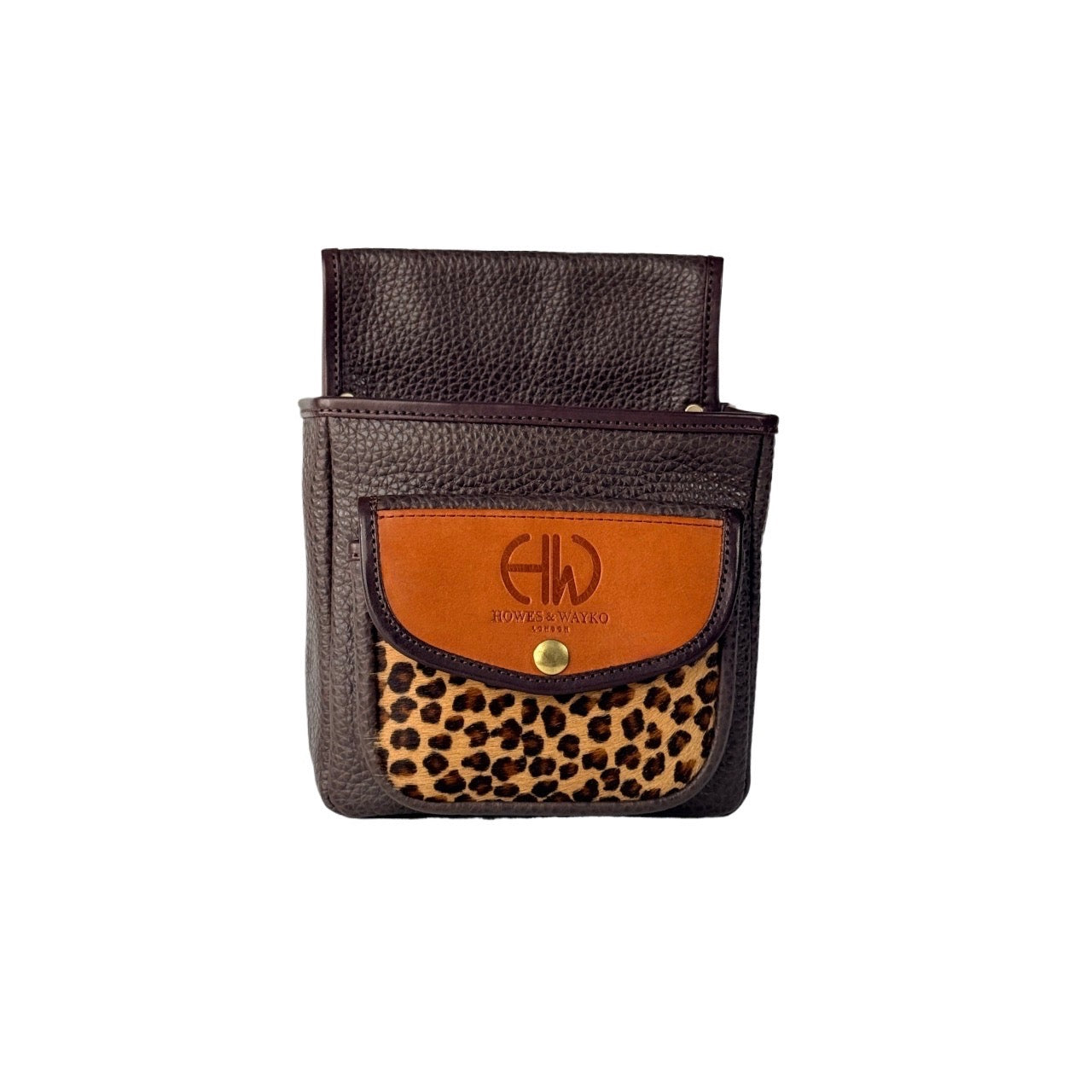 HELLA LEATHER CARTRIDGE POUCH CHESTNUT AND CHEETAH PRINT