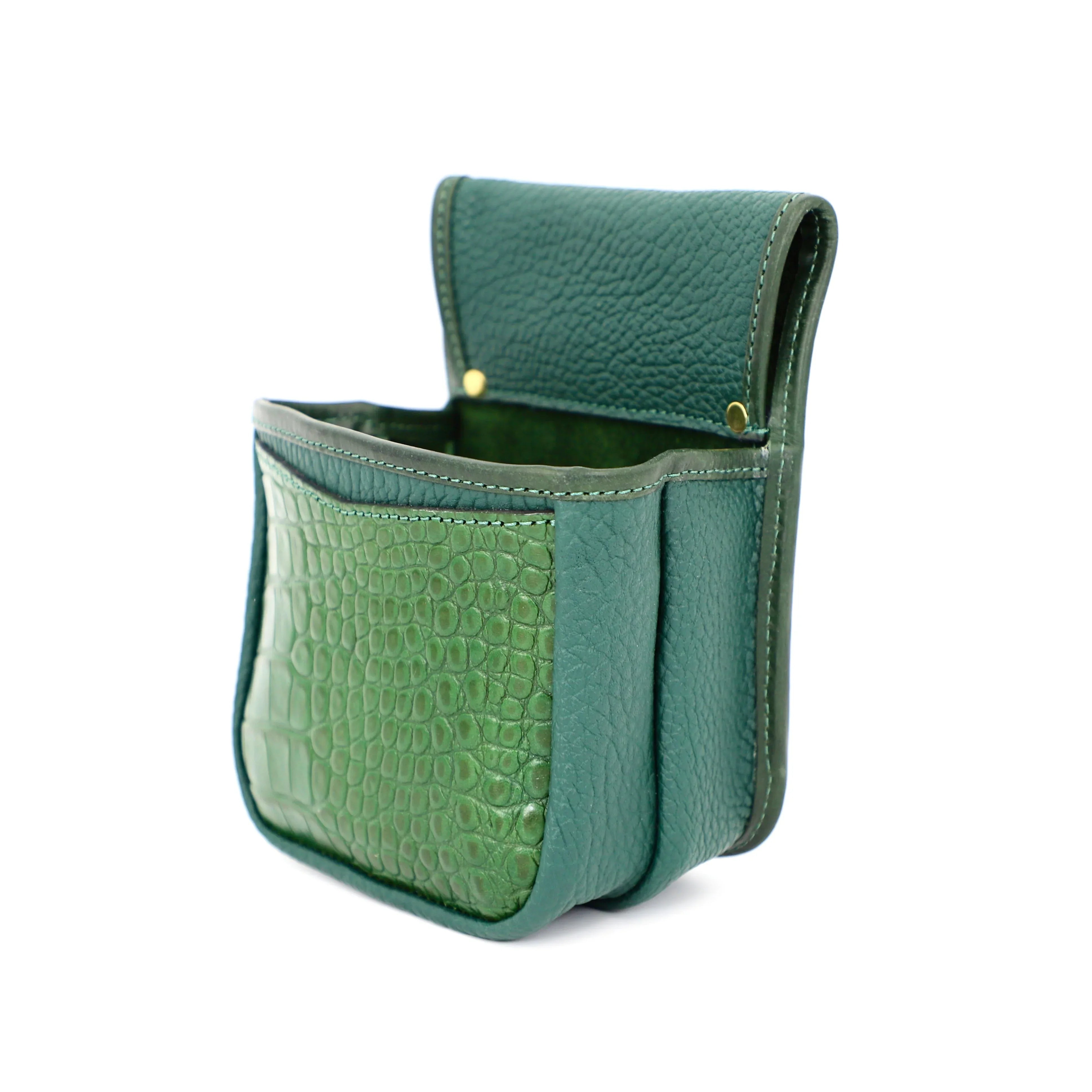 mock-crocodile leather finish cartridge pouch with open display side view