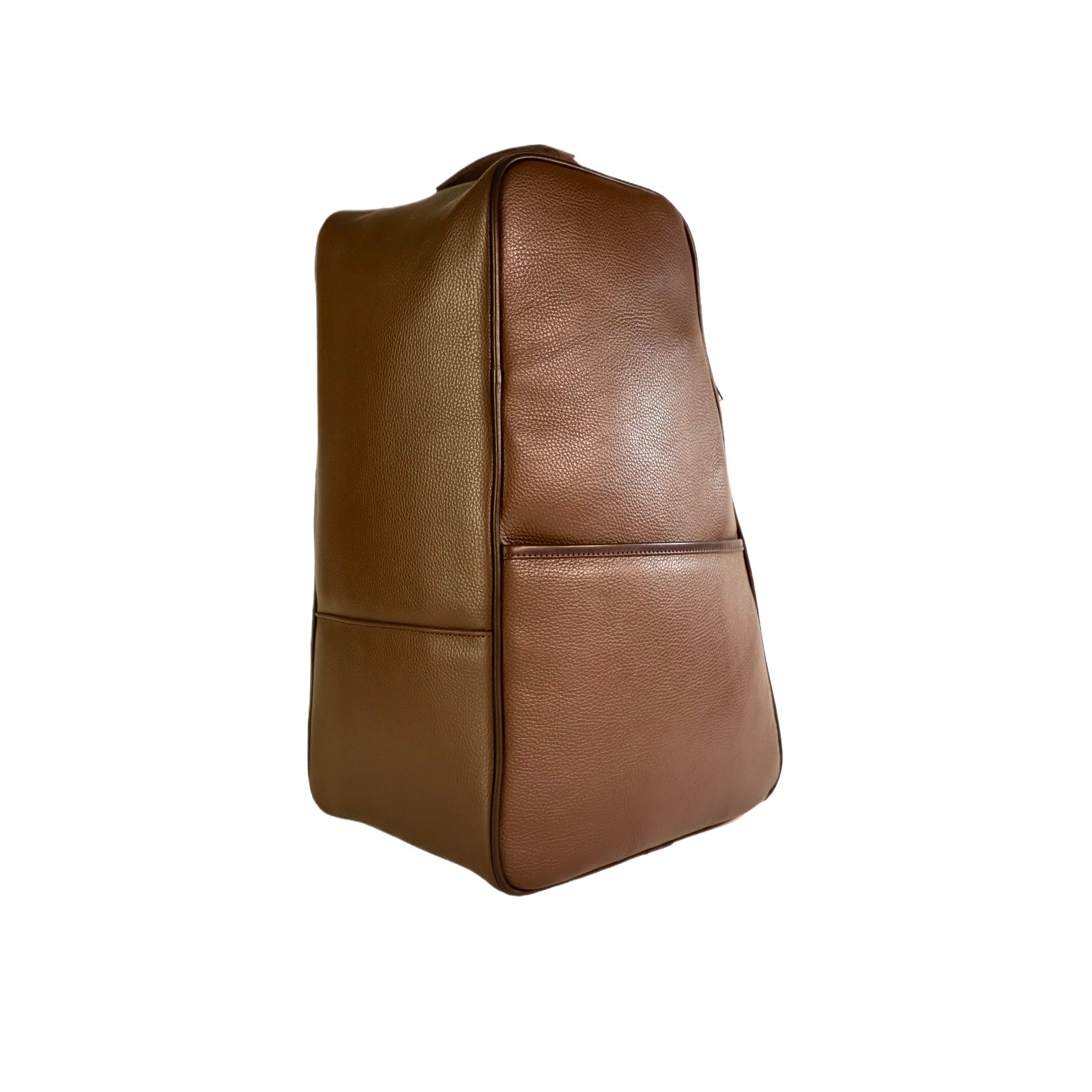 Brown leather boot bag on a white background side view no zipper