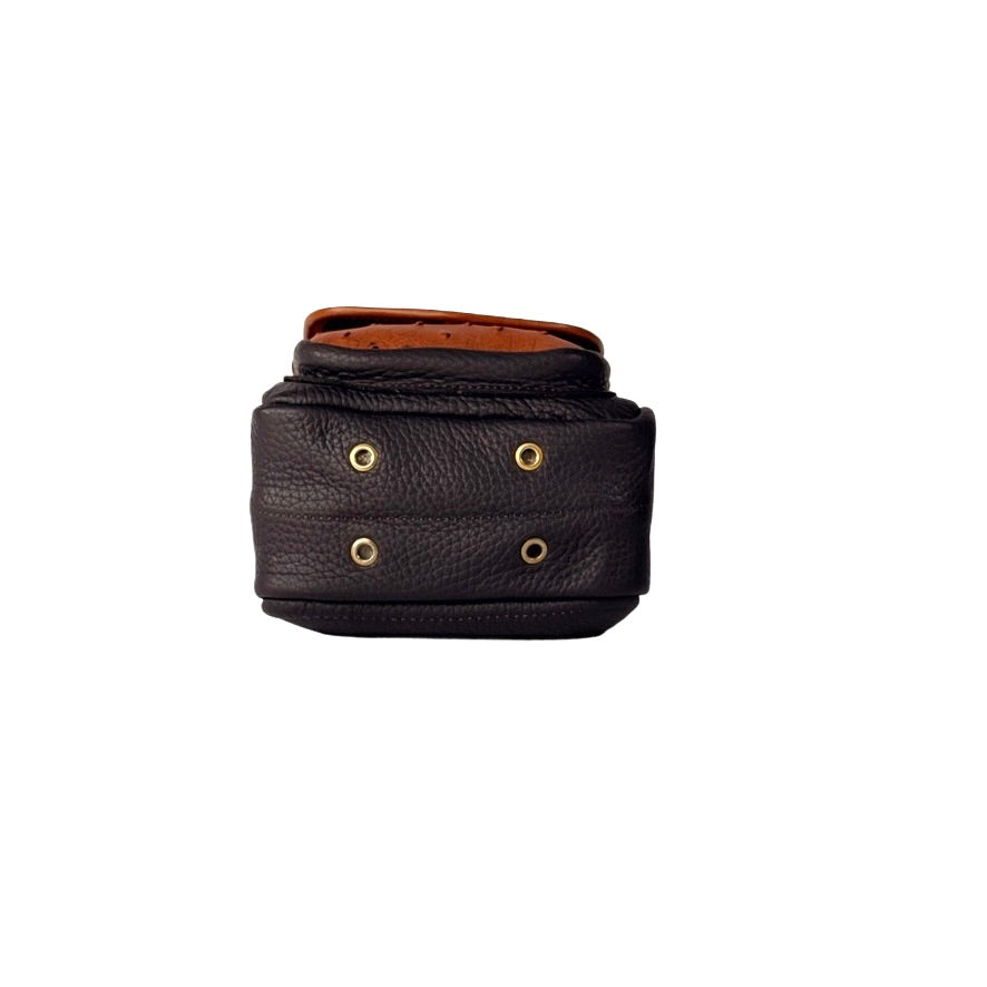 HELLA LEATHER CARTRIDGE POUCH CHESTNUT BROWN AND TAN OSTRICH