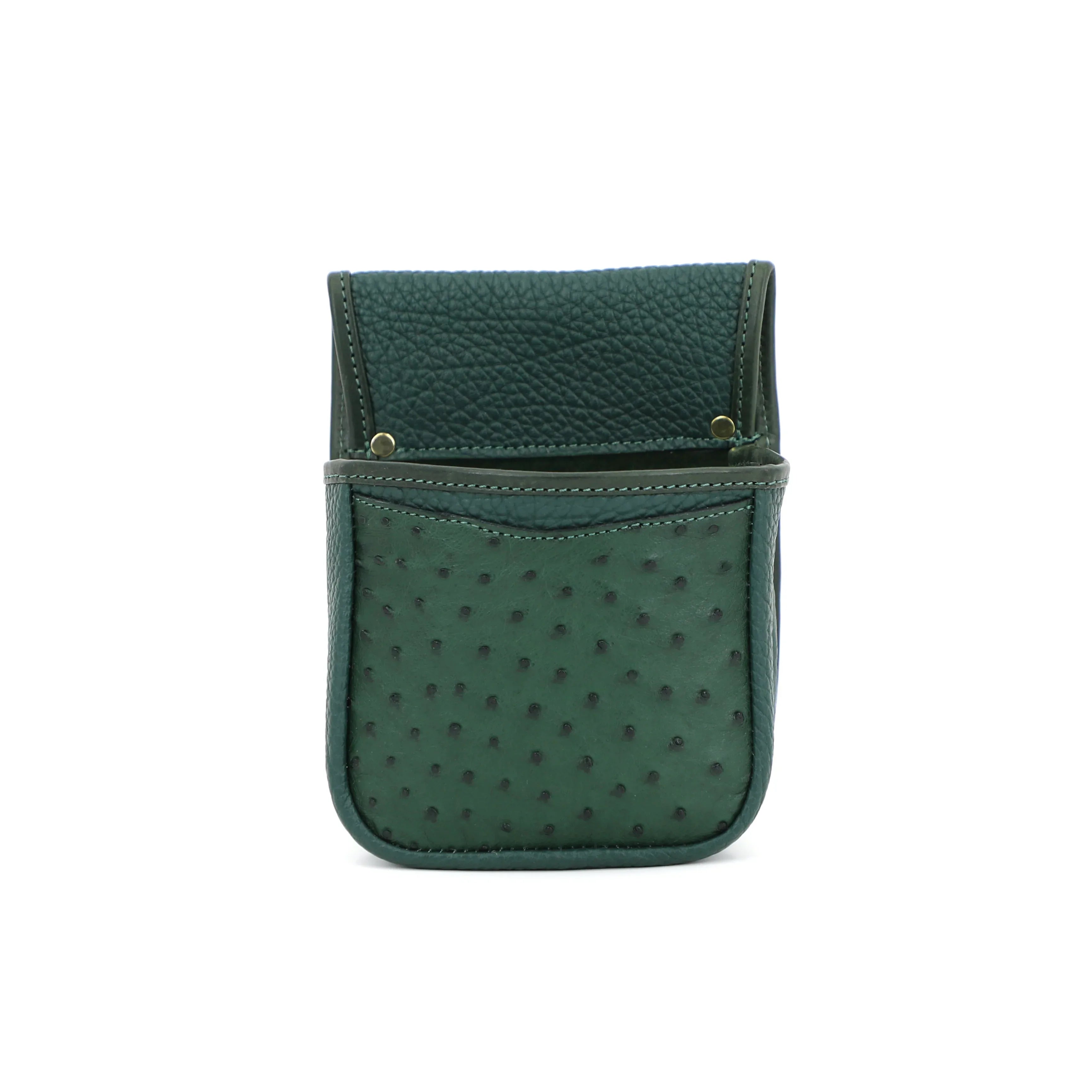 Enyo Ostrich Pouch - Shotgun Cartridge Pouch front view green ostrich