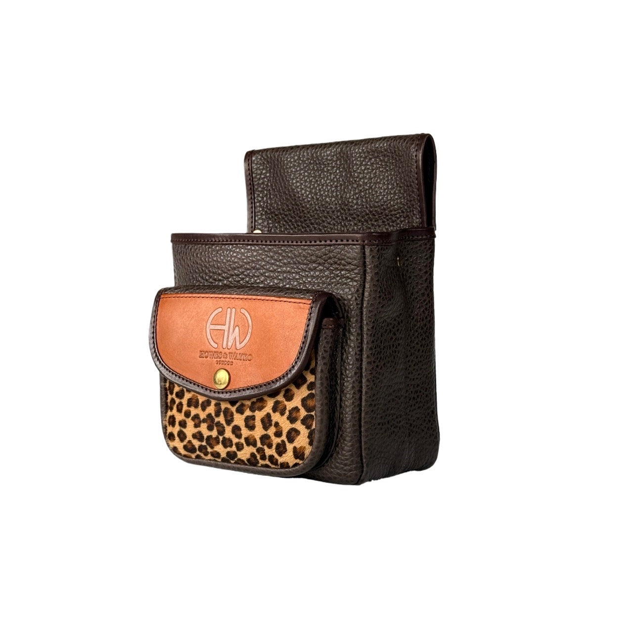 HELLA LEATHER CARTRIDGE POUCH CHESTNUT AND CHEETAH PRINT