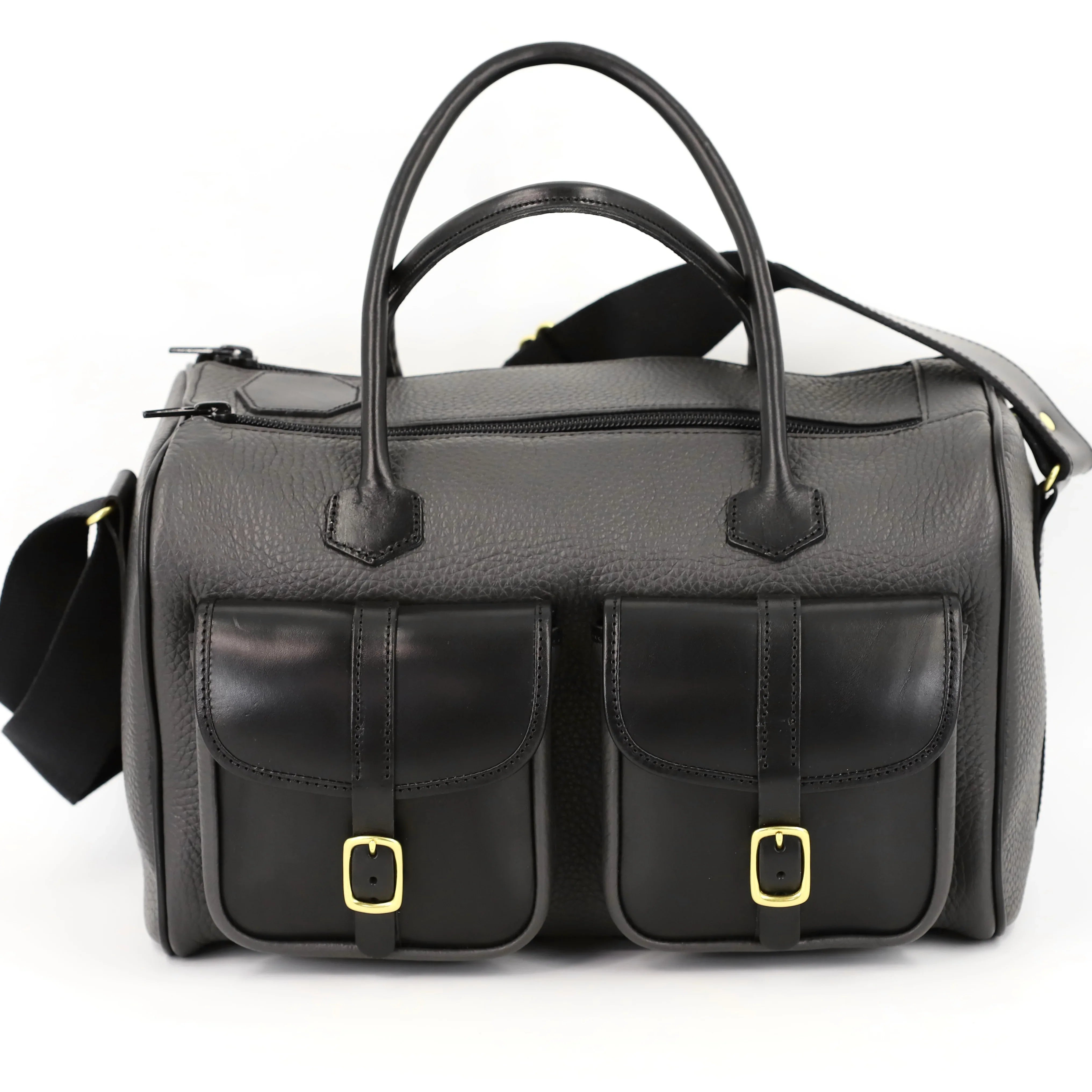 British Made Erin Greyson - Leather Range Bag main image side view with pocket pouches on show