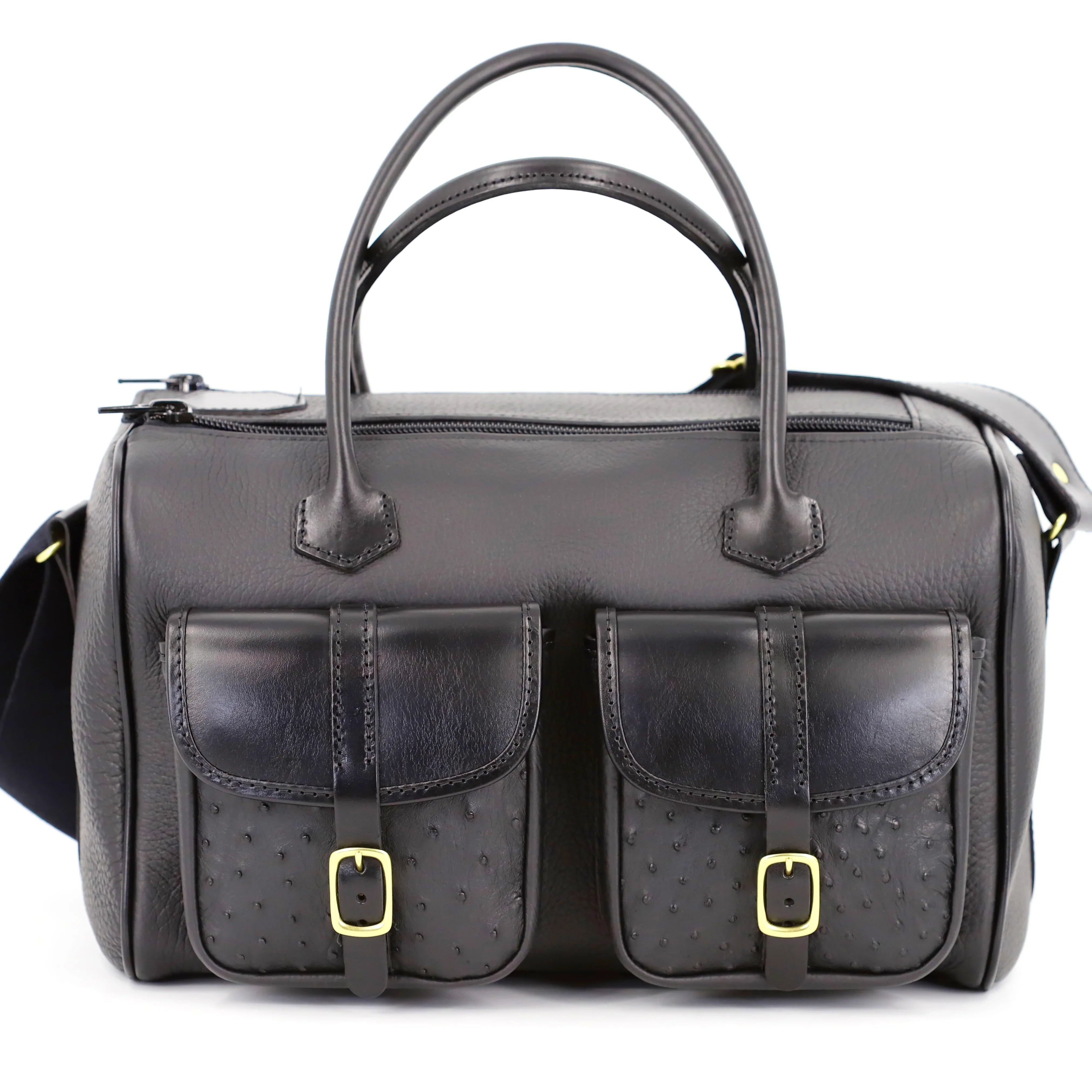 British Made Erin Black Ostrich - Shooting Range Bag main image side view