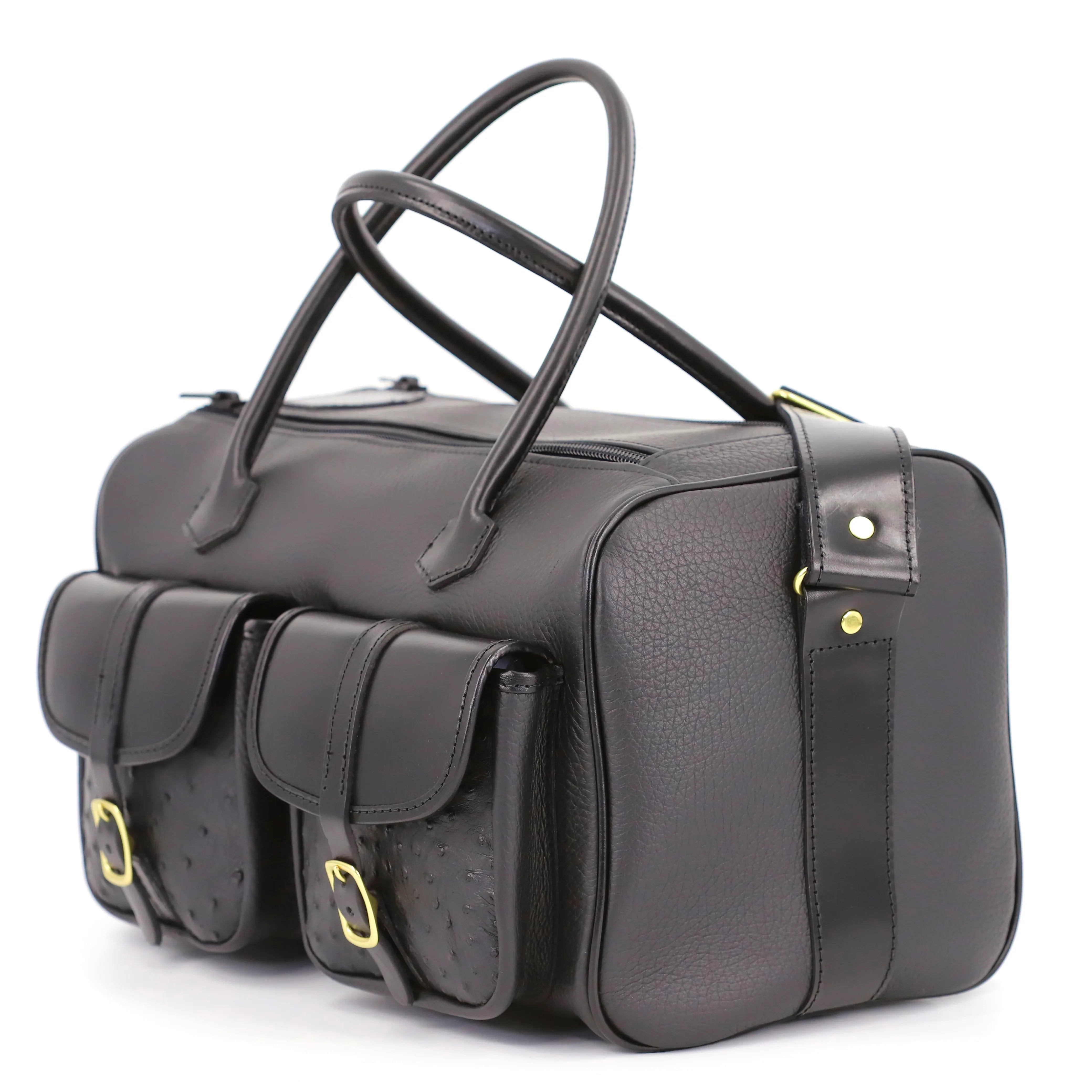 British Made Erin Black Ostrich - Shooting Range Bag long side view