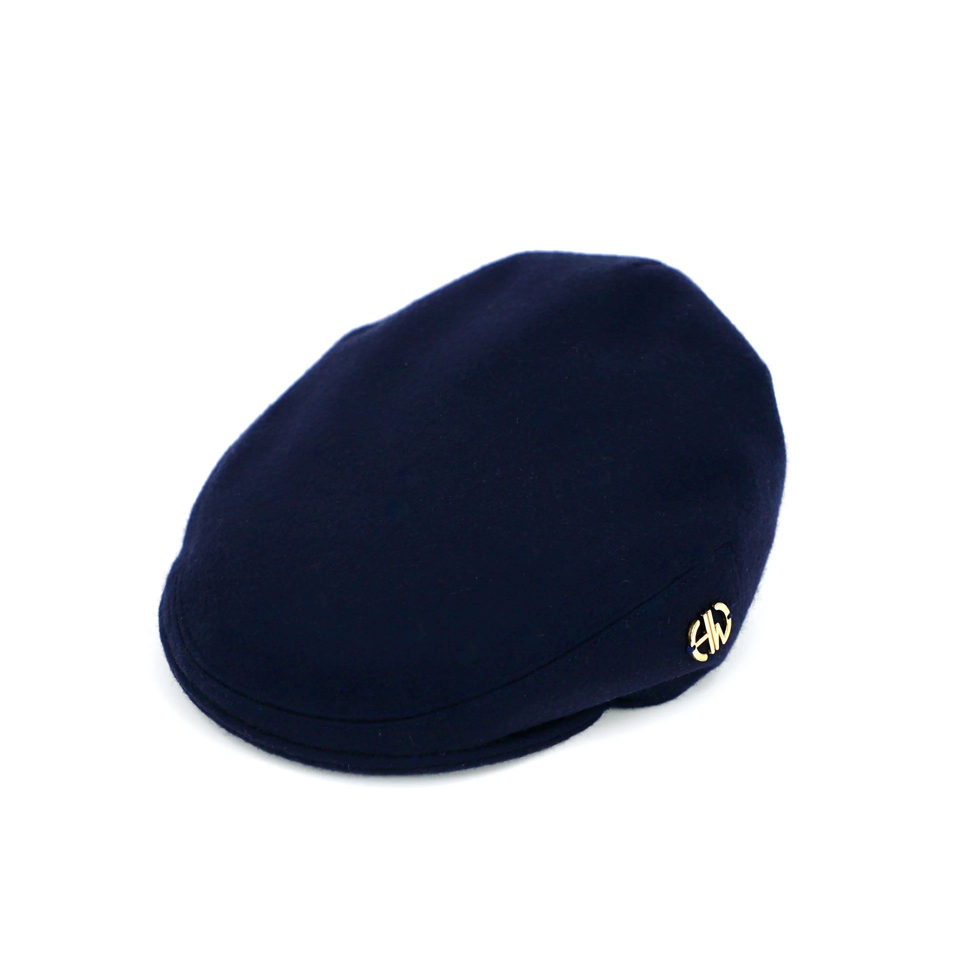 classic navy flat cap side view with HW logo