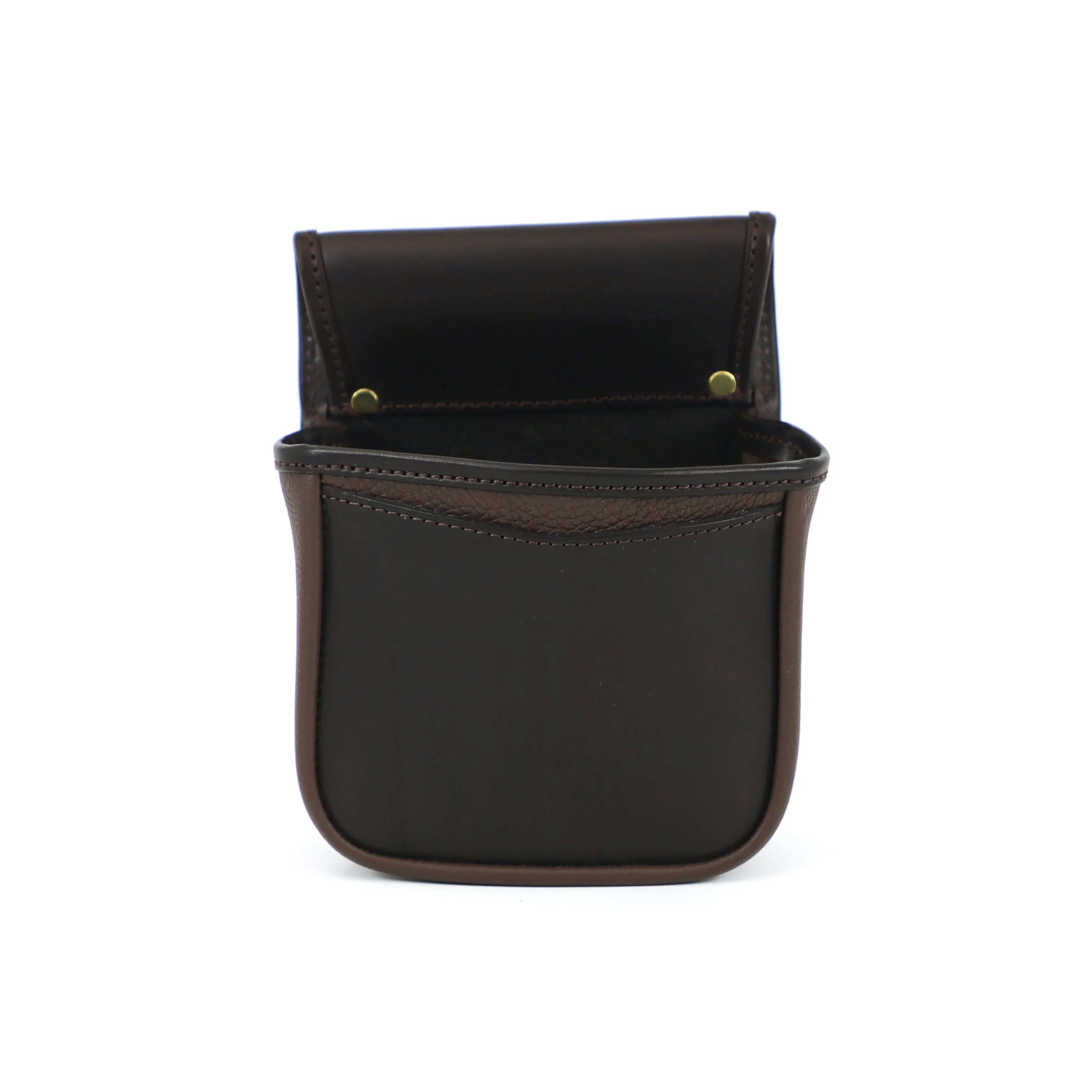 brown dark leather cartridge pouch with open top flap front view