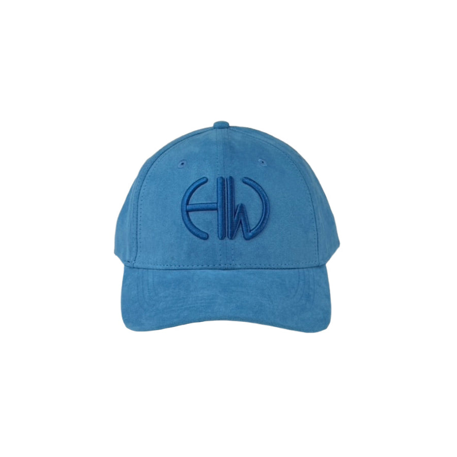 Steel Blue baseball cap with a cerulean blue logo on a white background