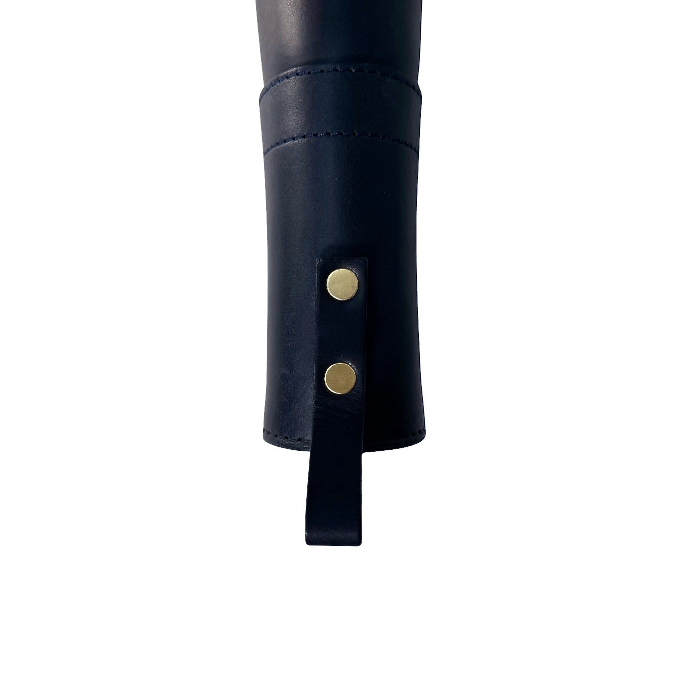 navy leather range slip toe end with hook and two bronz rivits