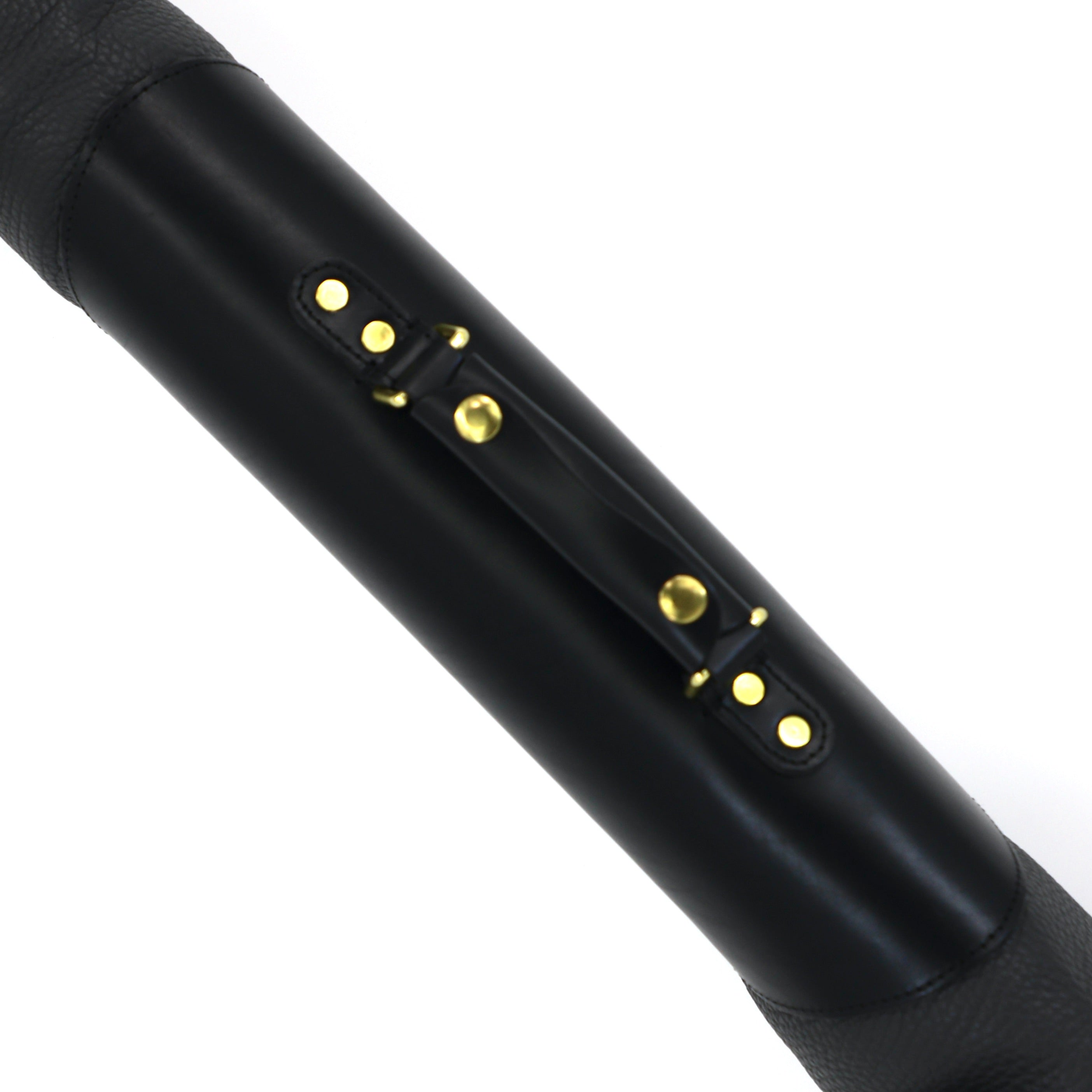 close up of brass finishes on gunslip handle