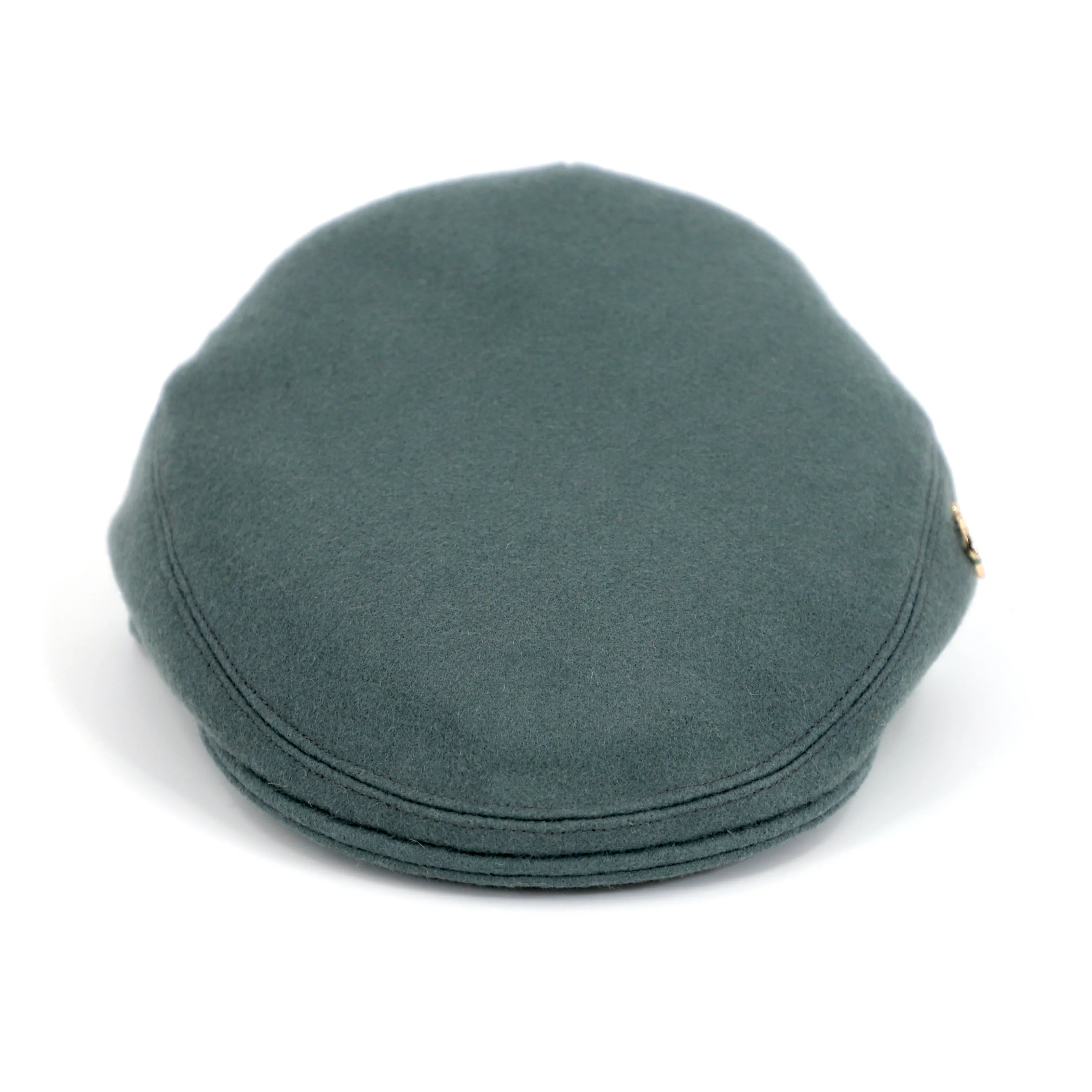 sage-coloured scally cap with HW logo top view
