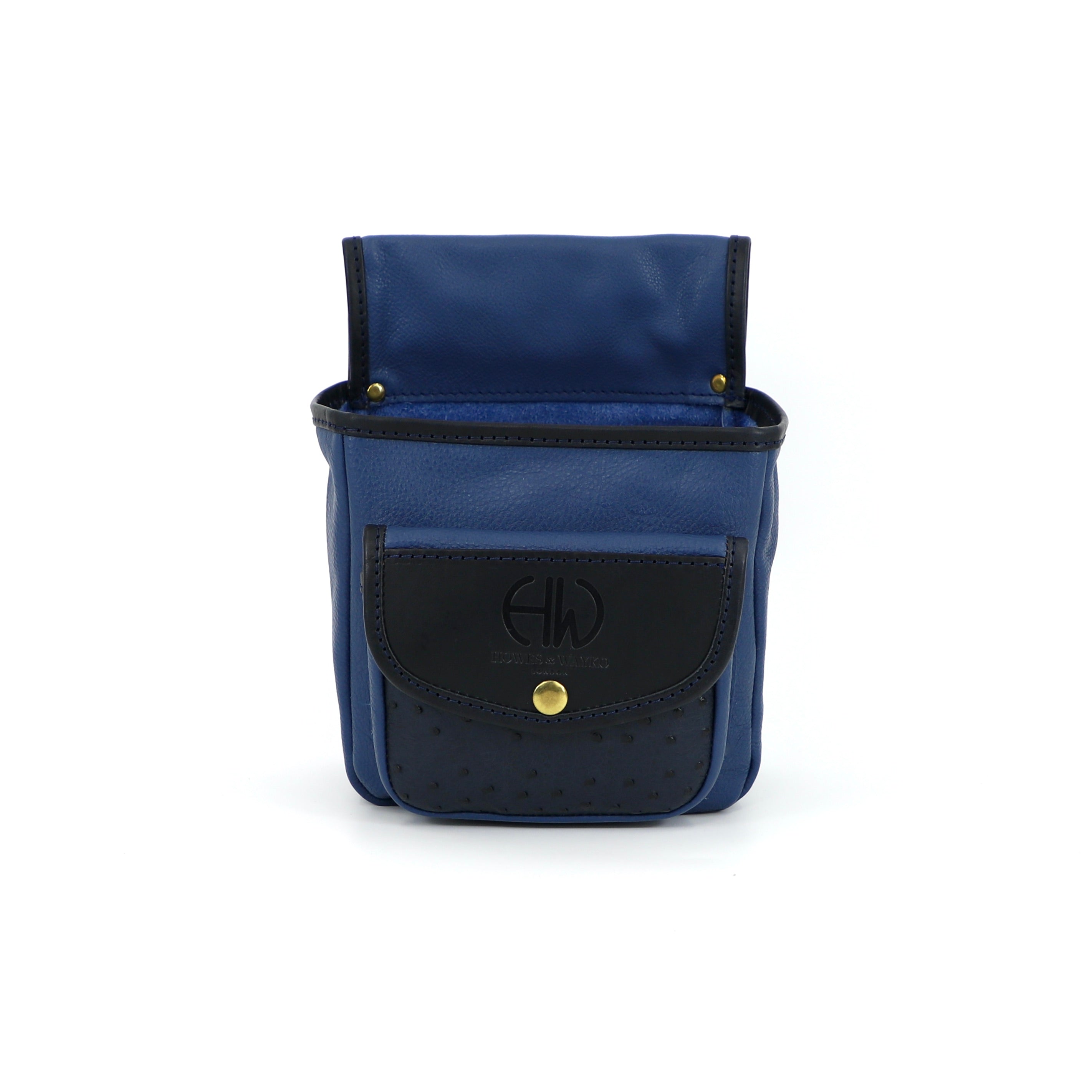 Hella Soft Ostrich Pouch - Shotgun Cartridge Pouch blue with dark navy front pocket front view