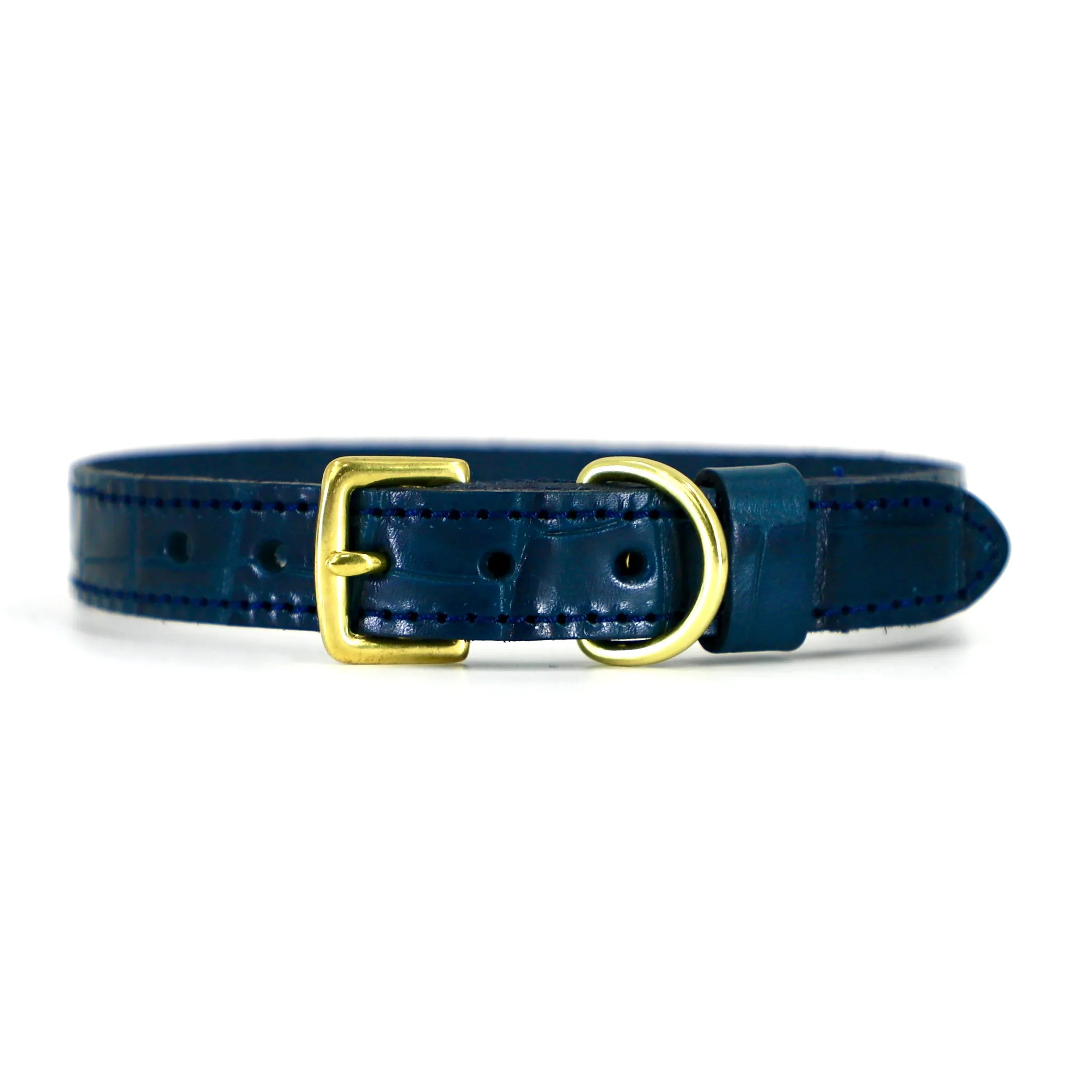 blue moc crocodile leather finish dog collar