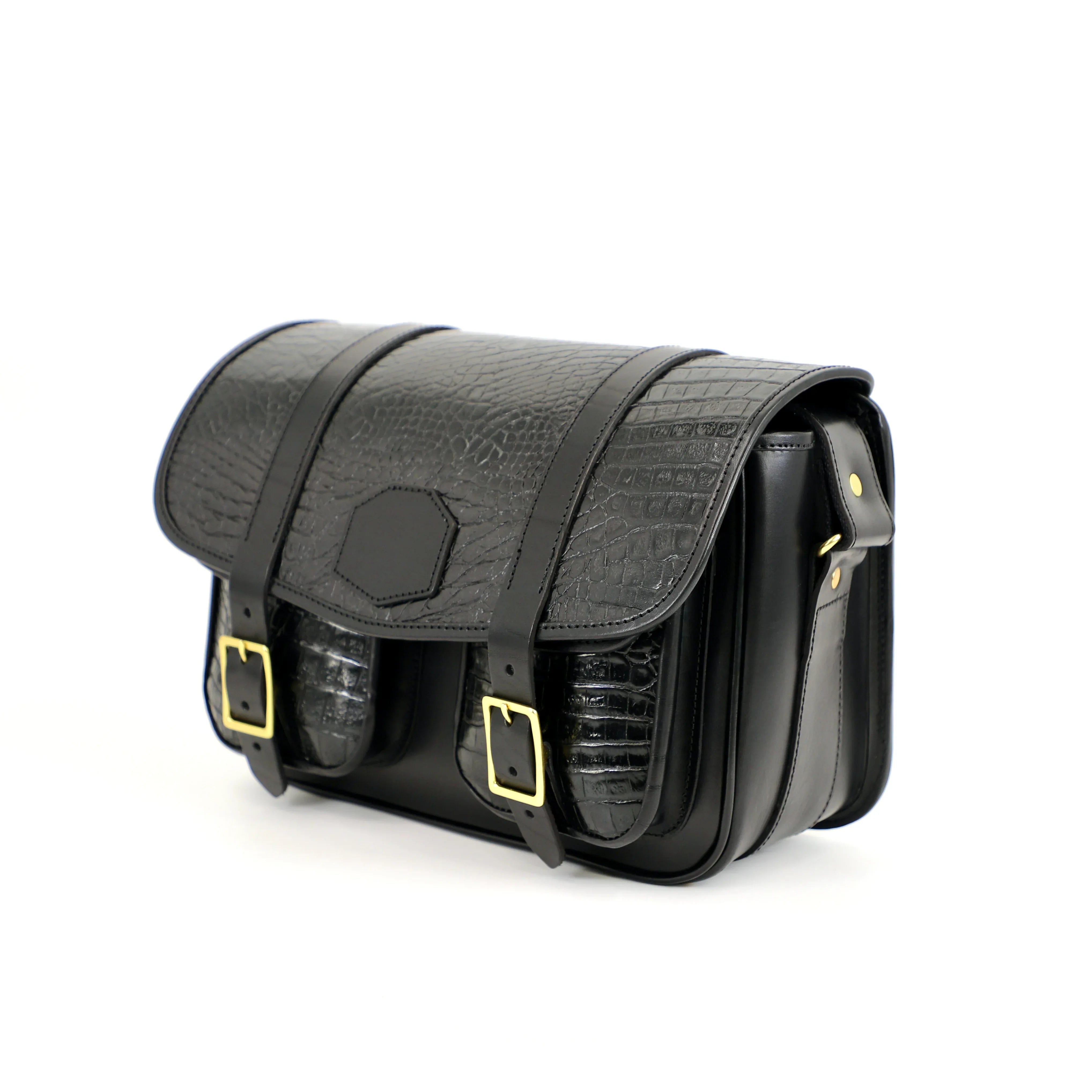 a cartridge shooting bag hera kroko collection side view black cartridge bag with white background
