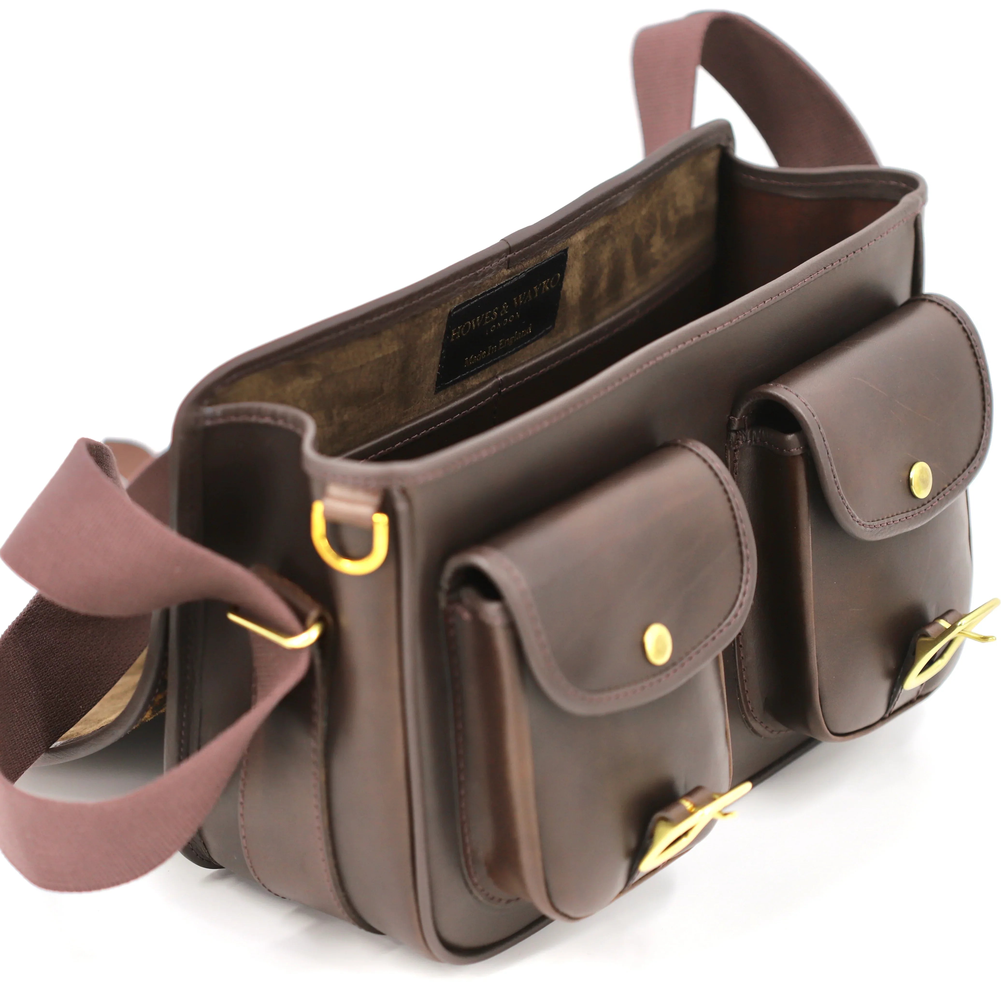 British Made Hera Abba Brown Cheetah - Shooting Cartridge Bag side view open