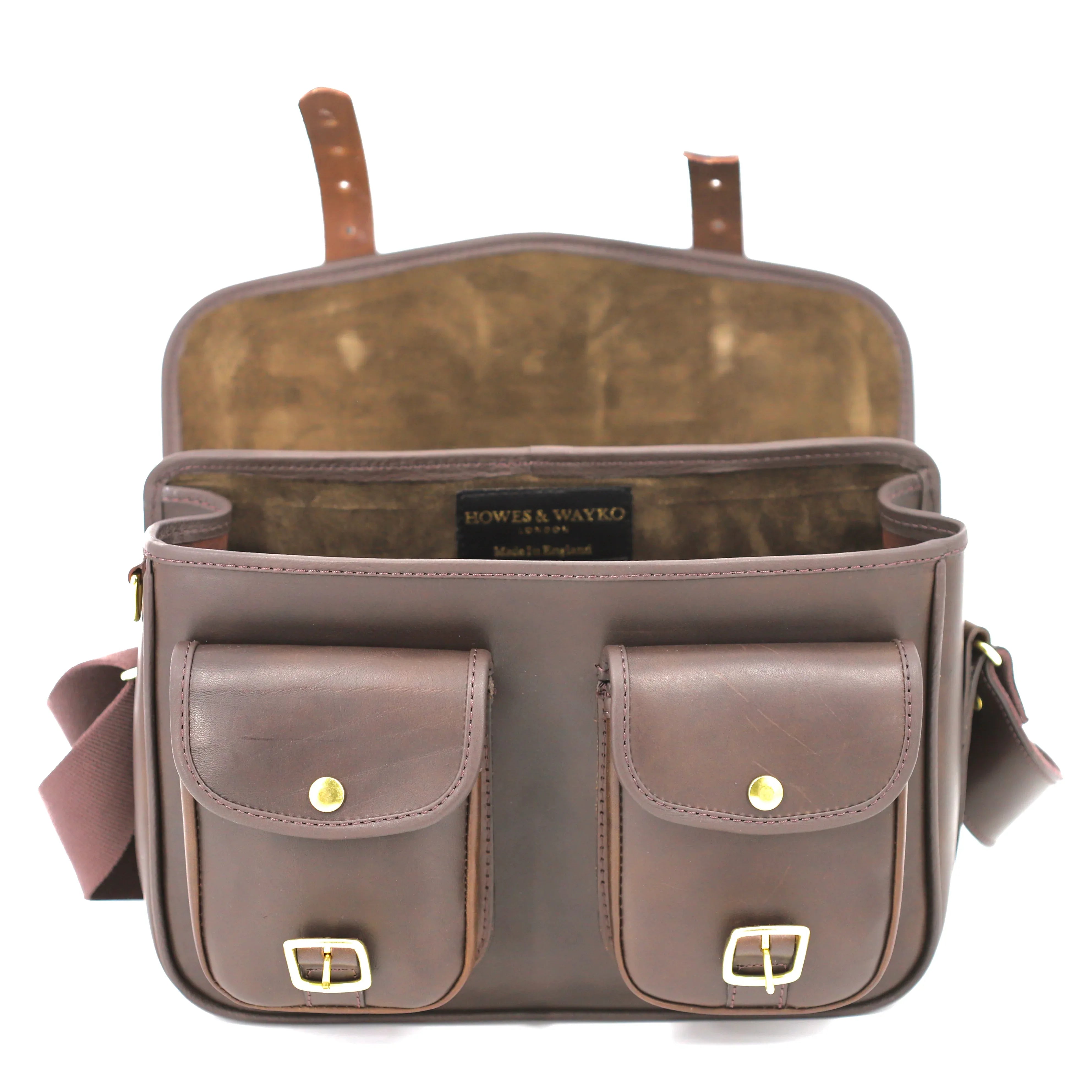 British Made Hera Abba Brown Cheetah - Shooting Cartridge Bag front view open