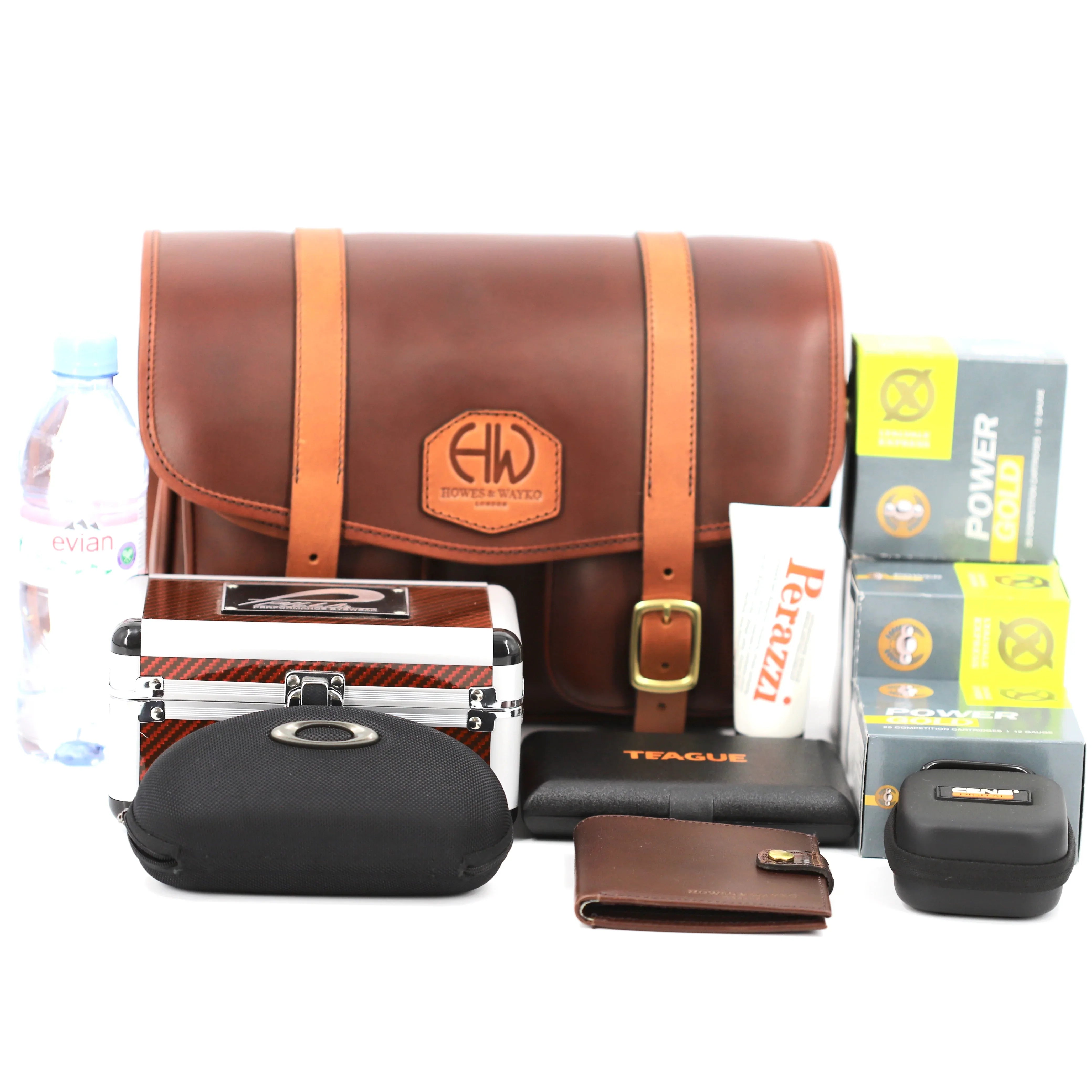 the papaya range bag surrounded by lots of accessories