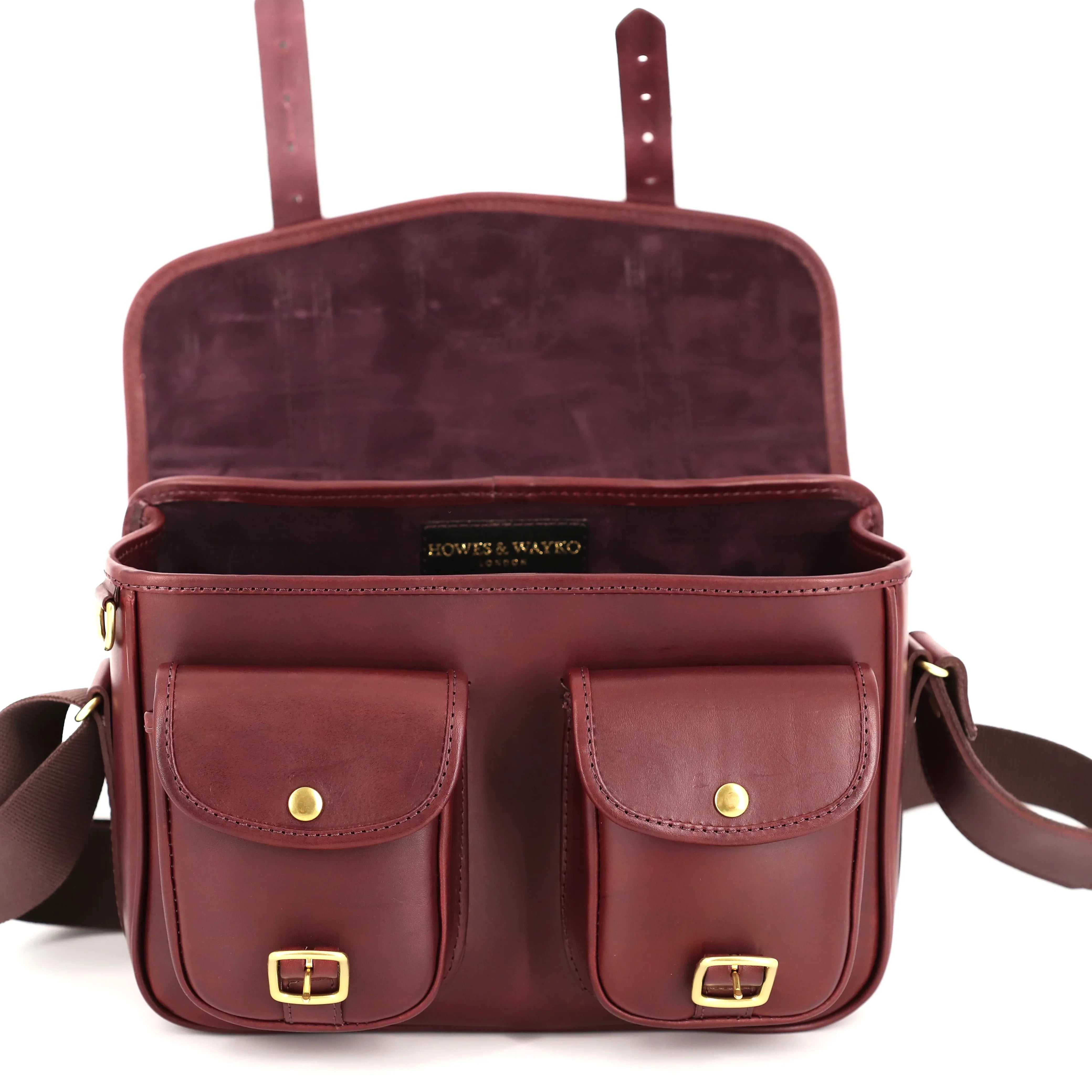 HERA-BURGUNDY-LOU LOU CARTRIDGE BAG FRONT VIEW OPEN FLAP