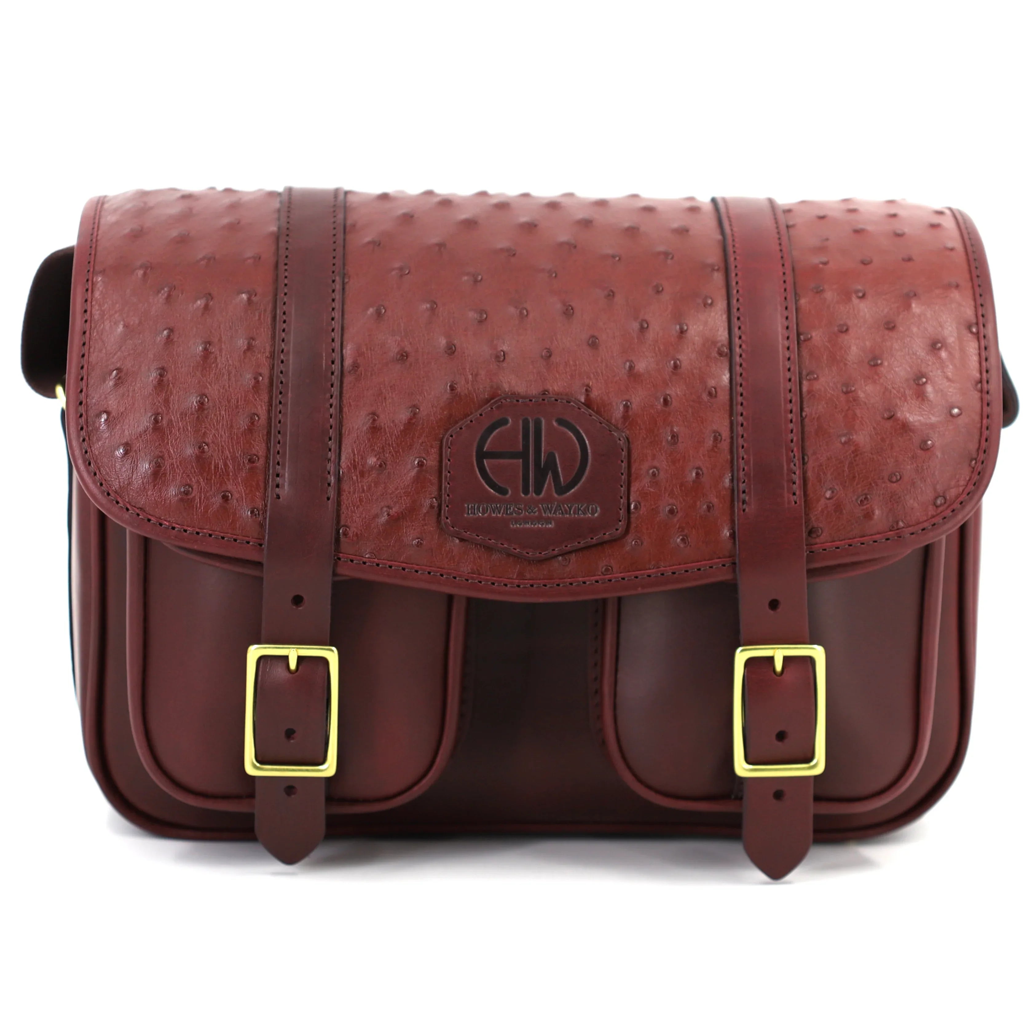 BRITISH MADE HERA ANABEL GARNET OSTRICH CARTRIDGE BAG MAIN IMAGE FRONT VIEW