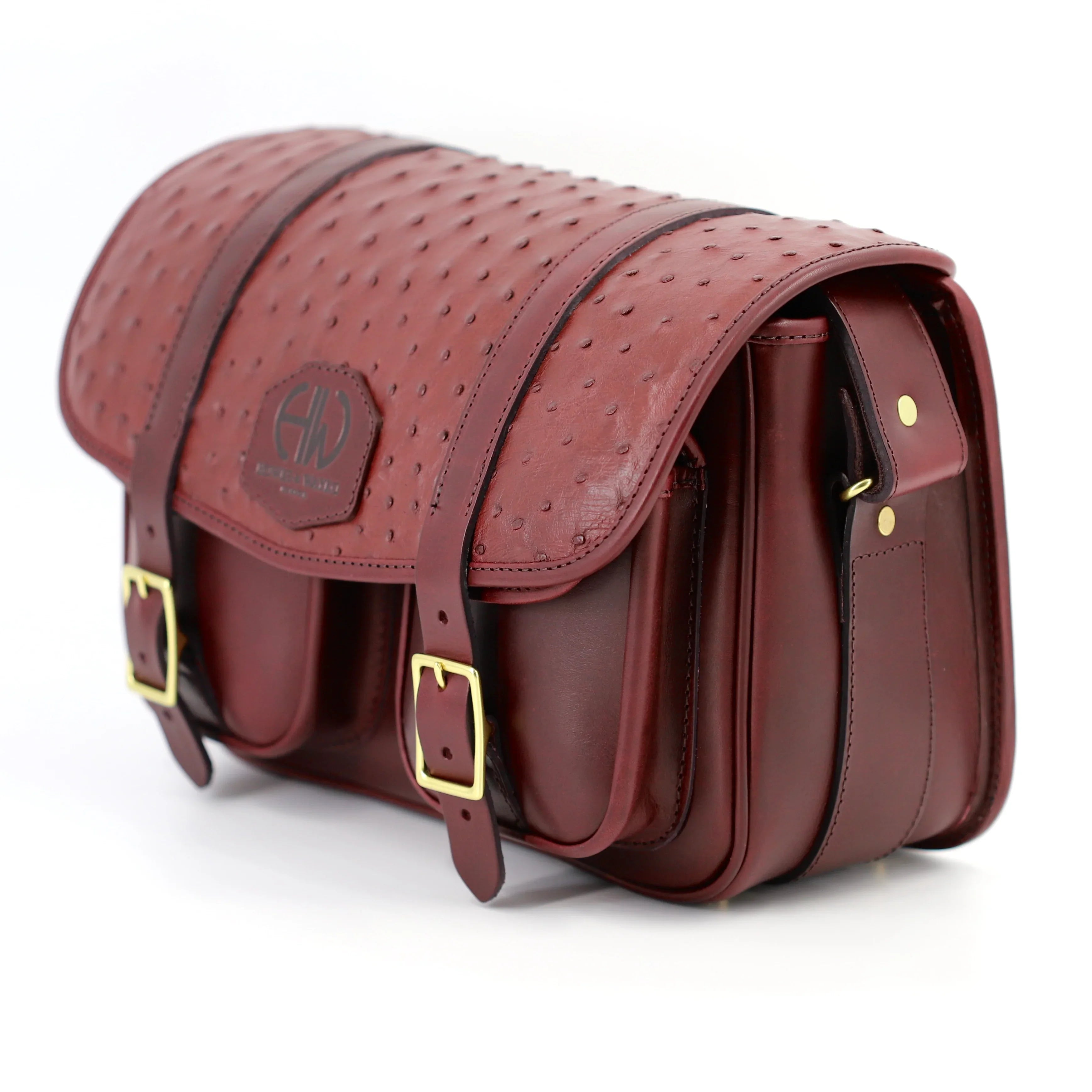 BRITISH MADE HERA ANABEL GARNET OSTRICH CARTRIDGE BAG OTHER SIDE VIEW