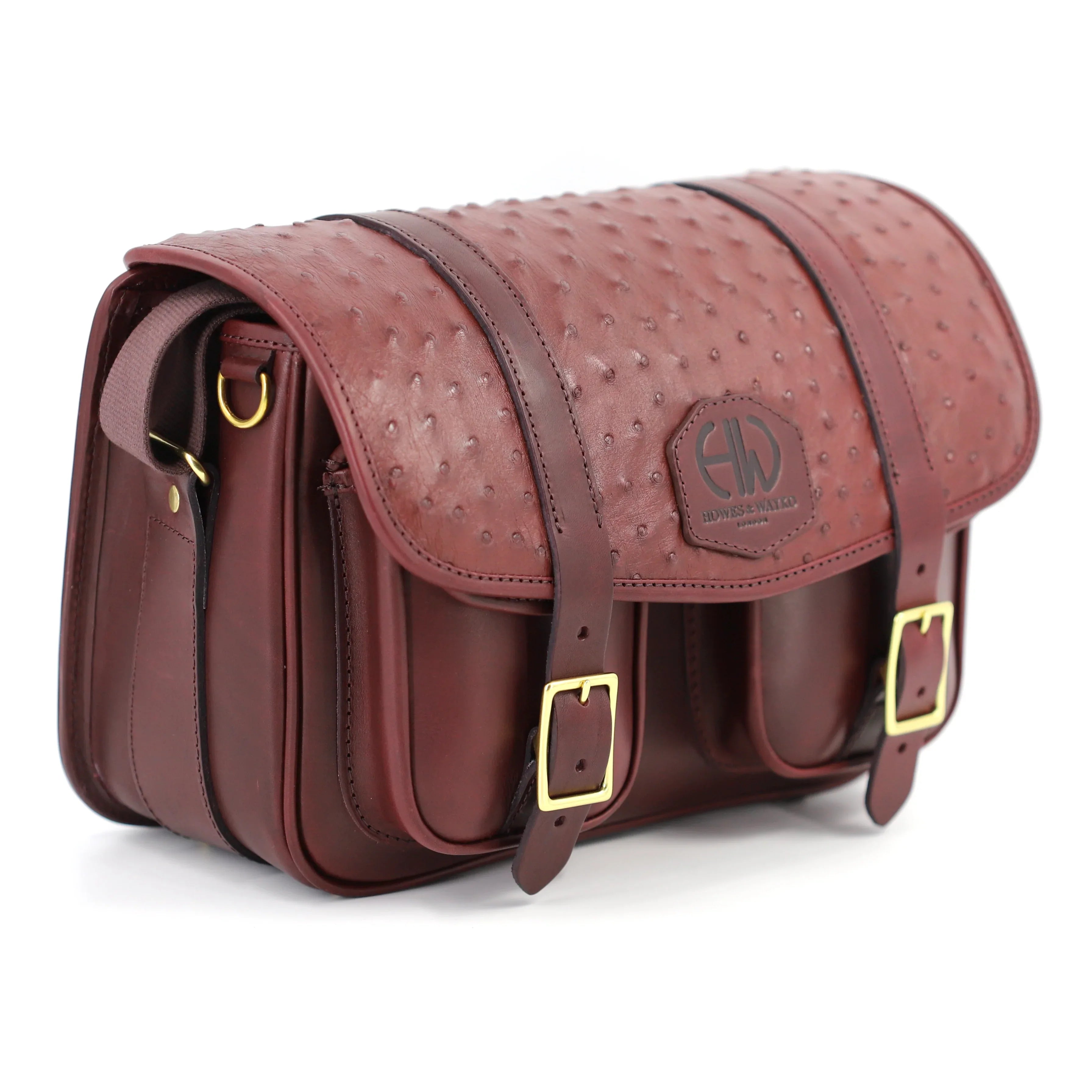 BRITISH MADE HERA ANABEL GARNET OSTRICH CARTRIDGE BAG SIDE VIEW