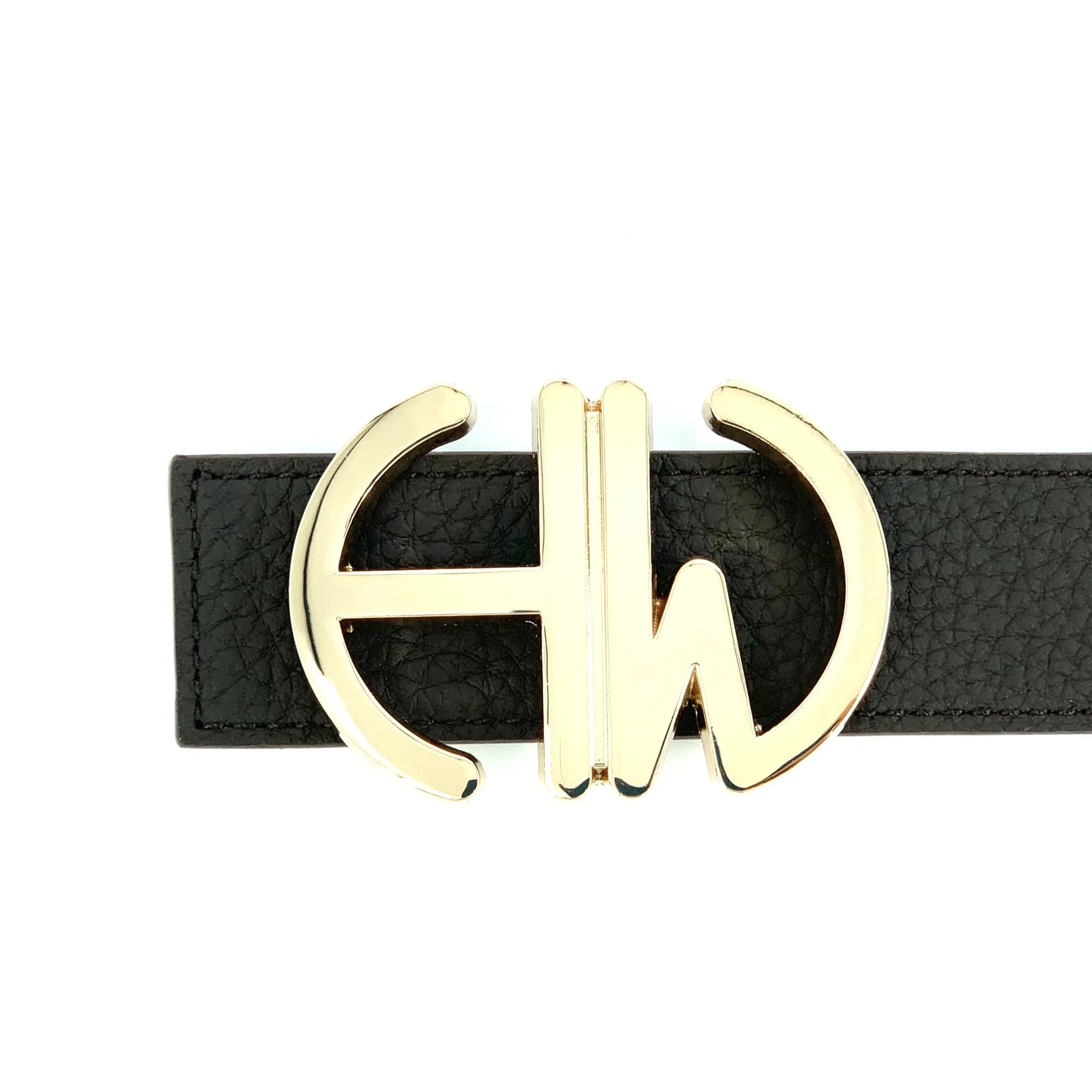 Diana Coffee Brown - Women's Reversible Belt close up of howes and wayko HW belt buckle