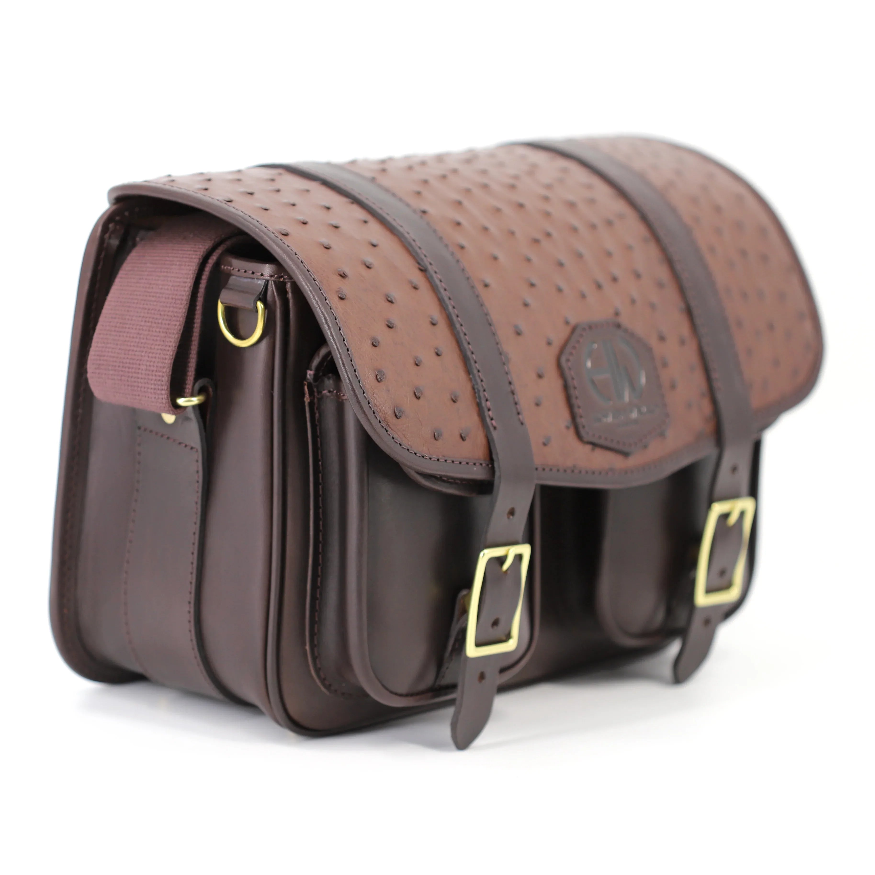 Hera-Madison Brown Ostrich - Shooting Cartridge Bag side view