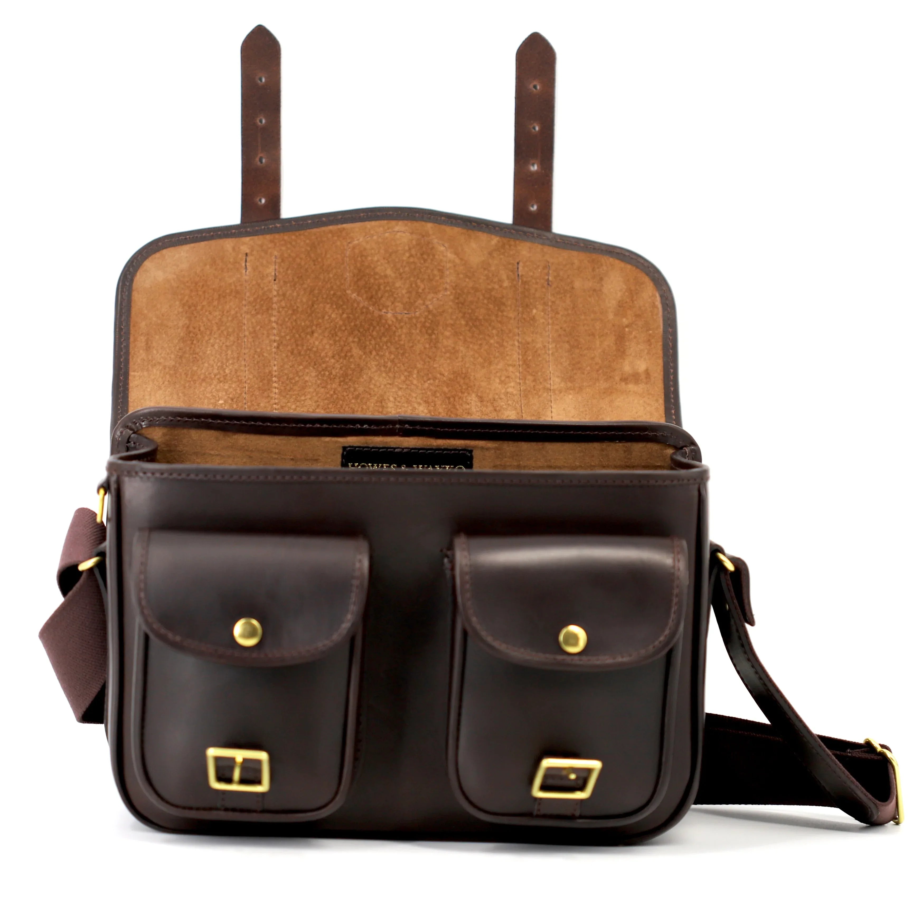 Hera-Madison Brown Ostrich - Shooting Cartridge Bag front view open bag