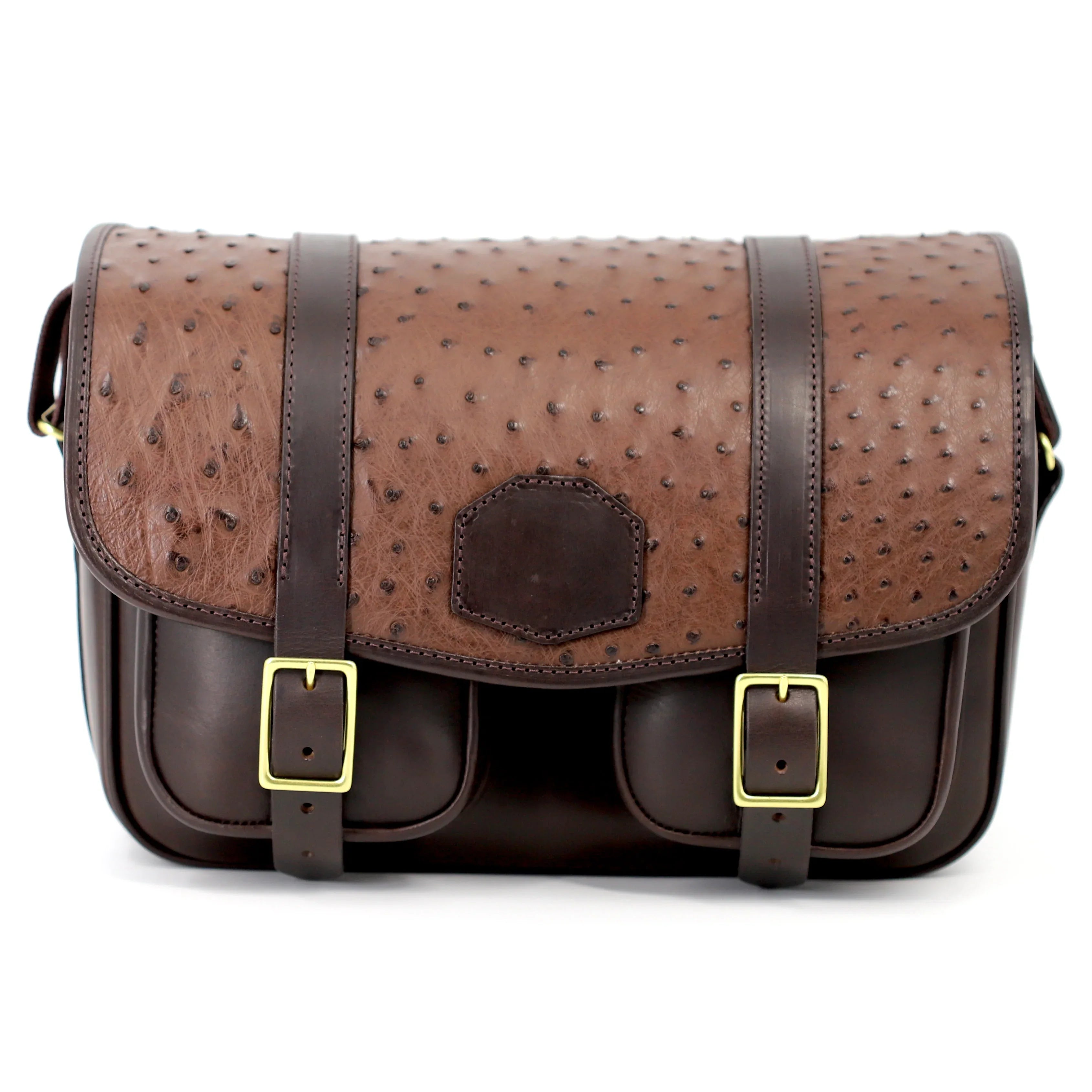 Hera-Madison Brown Ostrich - Shooting Cartridge Bag front view