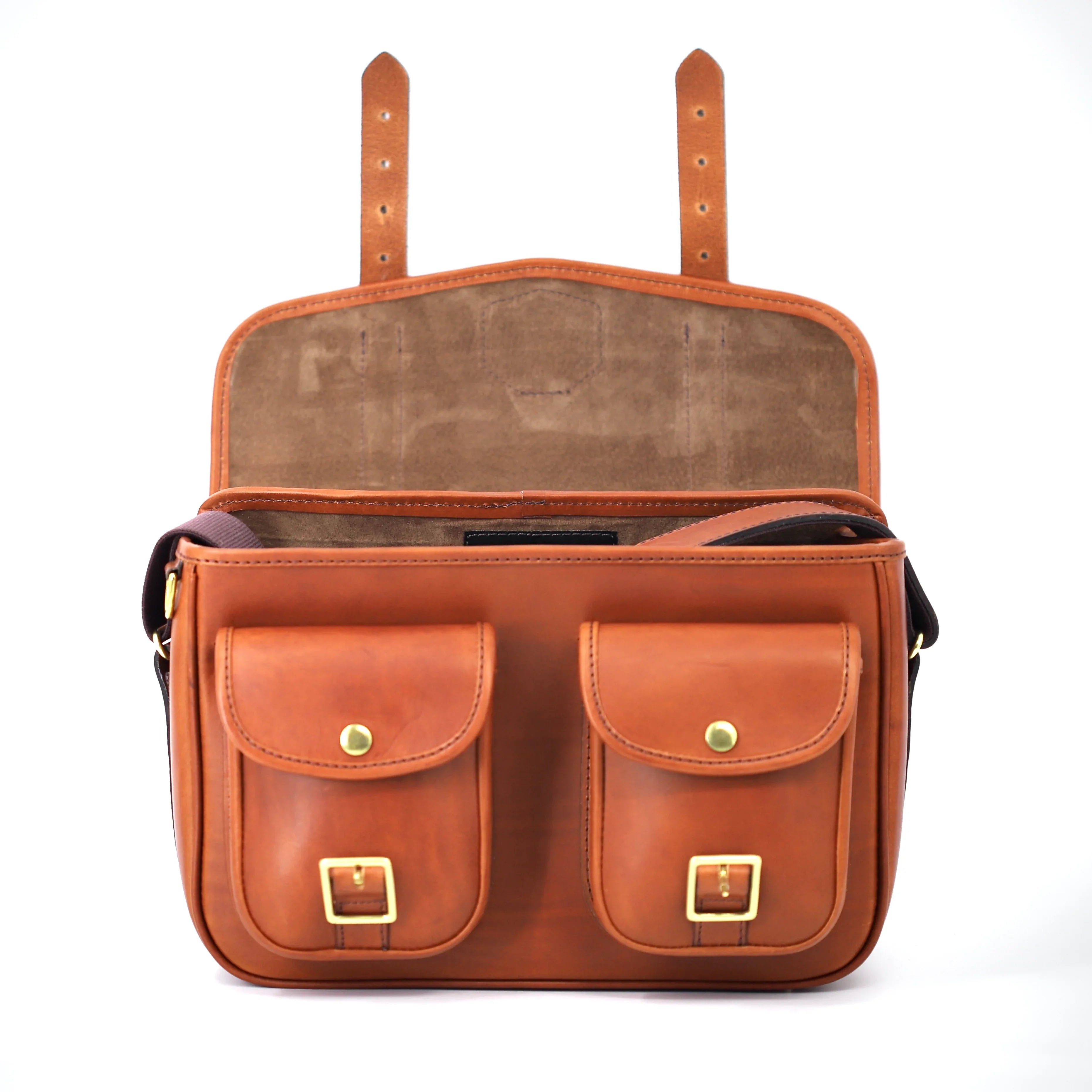 HERA-CHELSEA-OSTRICH CARTRIDGE BAG FRONT VIEW OPEN FLAP