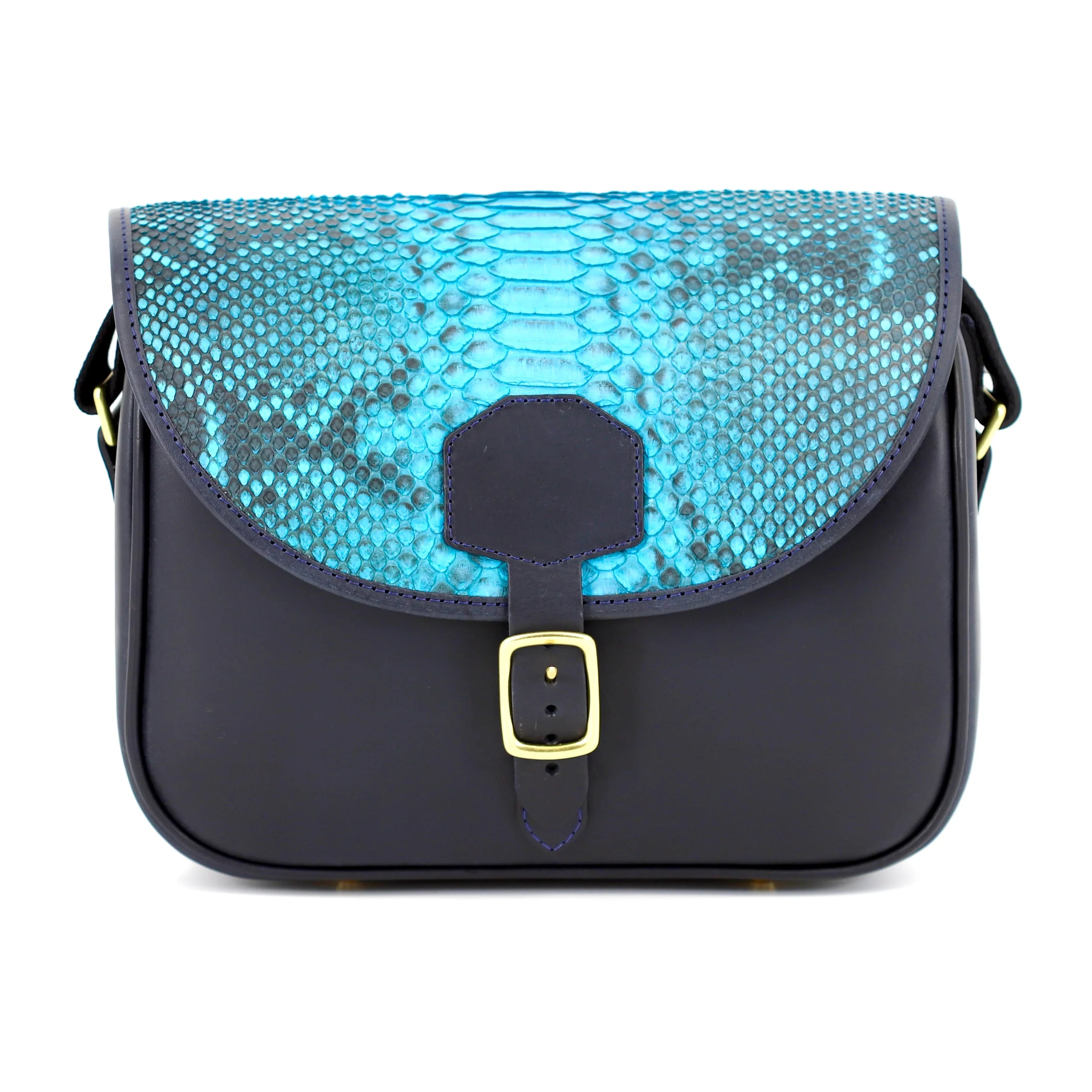 Freya-Blue Snake Shooting Cartridge Bag front view with vibrant colours and snake skin look