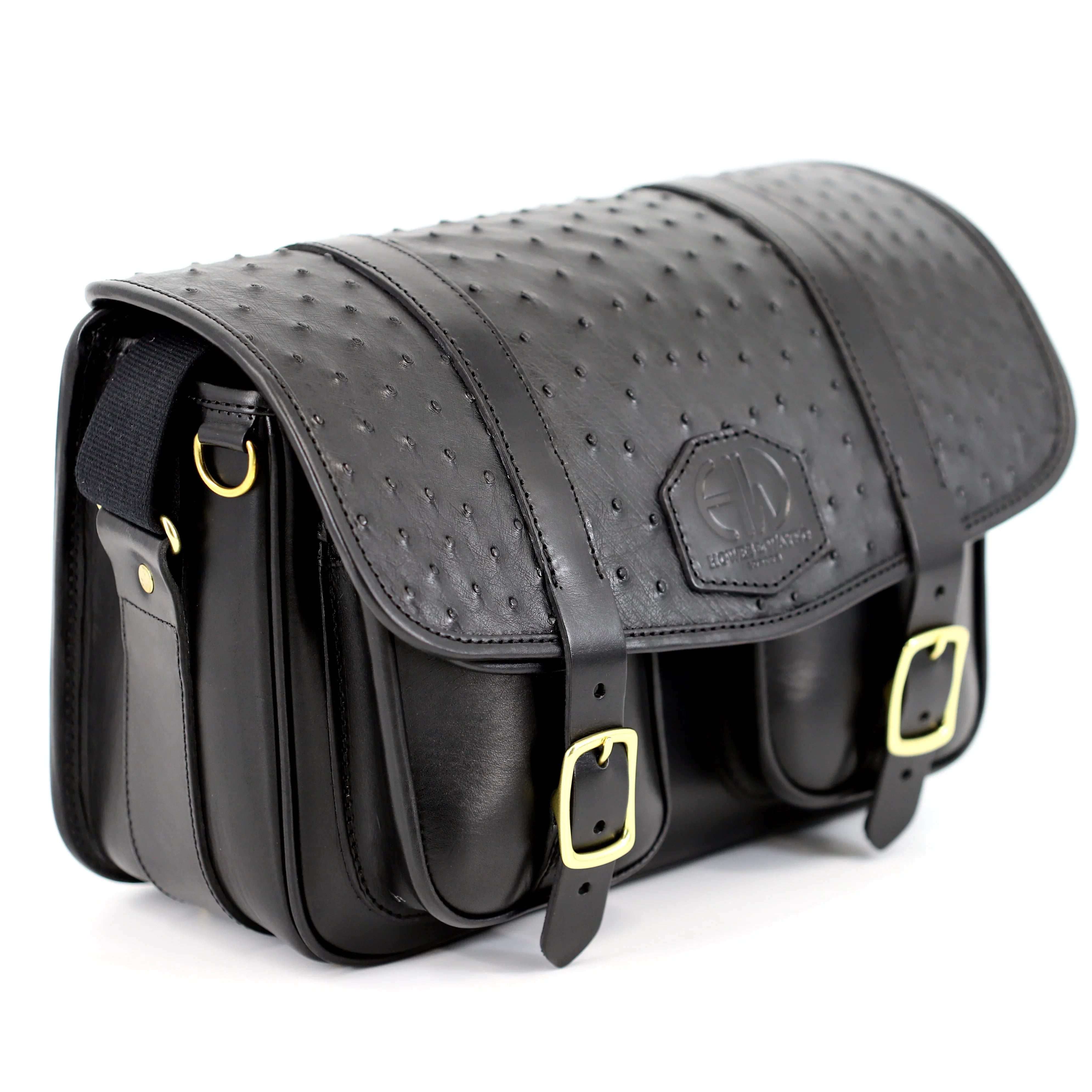 British Made Hera Blue & Ostrich - Shooting Cartridge Bag side view