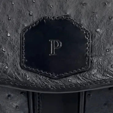 British Made Hera Blue & Ostrich - Shooting Cartridge Bag close up view