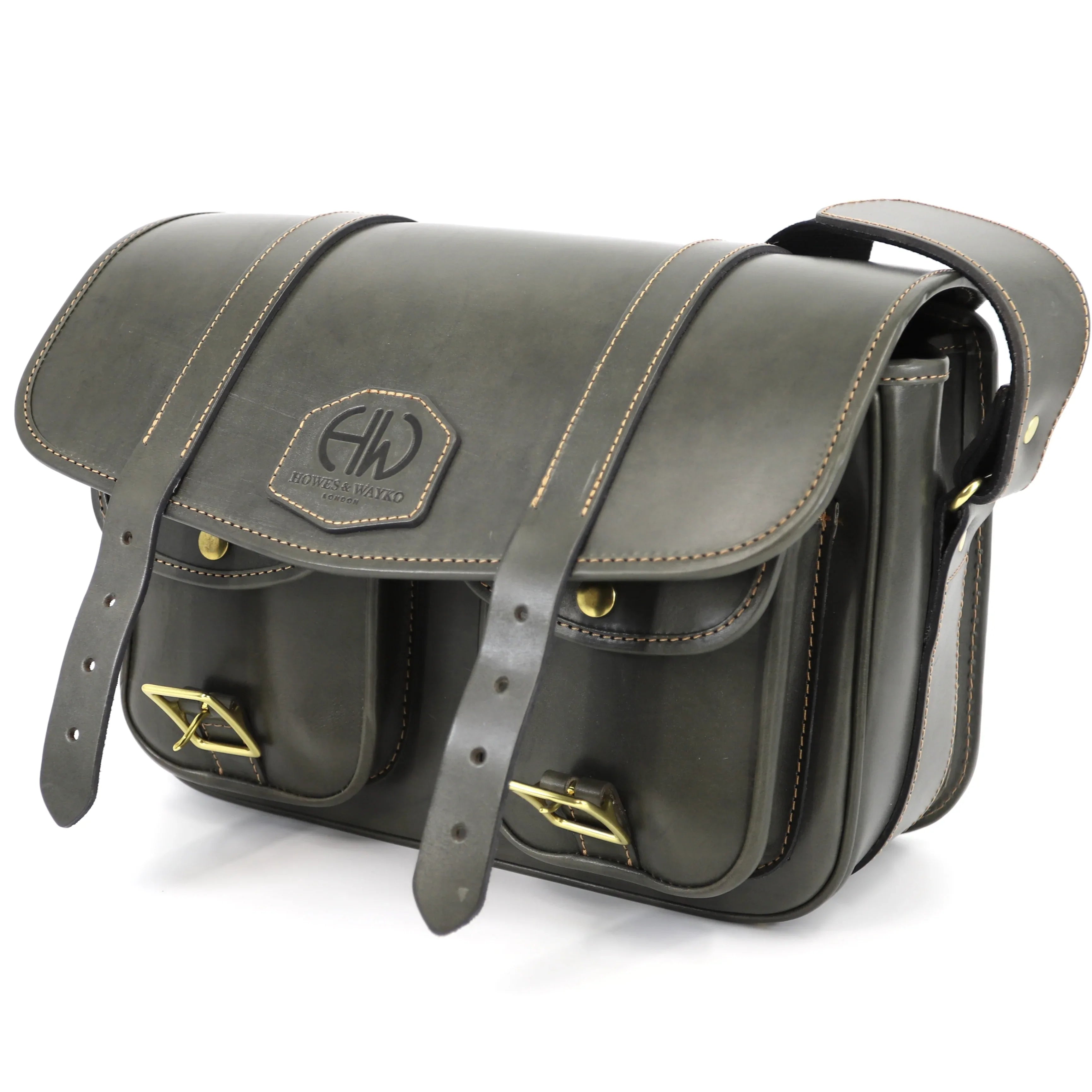 British Made Hera Lea Grey - Leather Shotgun Cartridge Bag side view