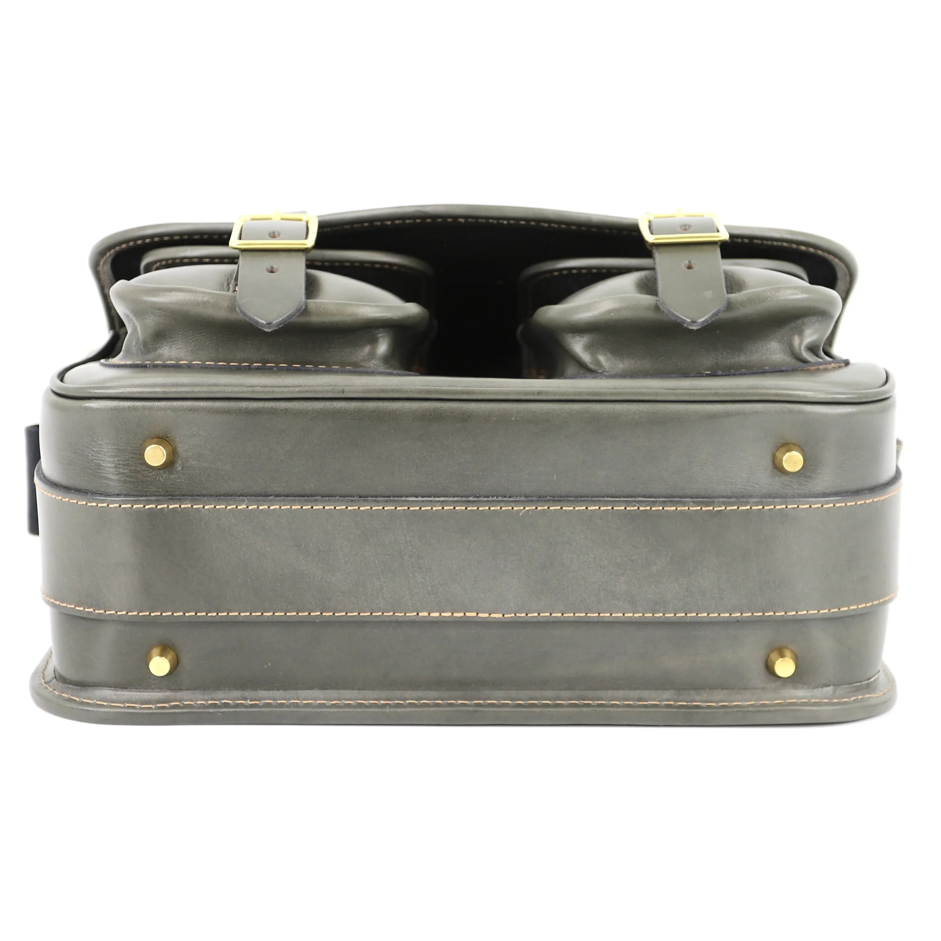 British Made Hera Lea Grey - Leather Shotgun Cartridge Bag bottom view