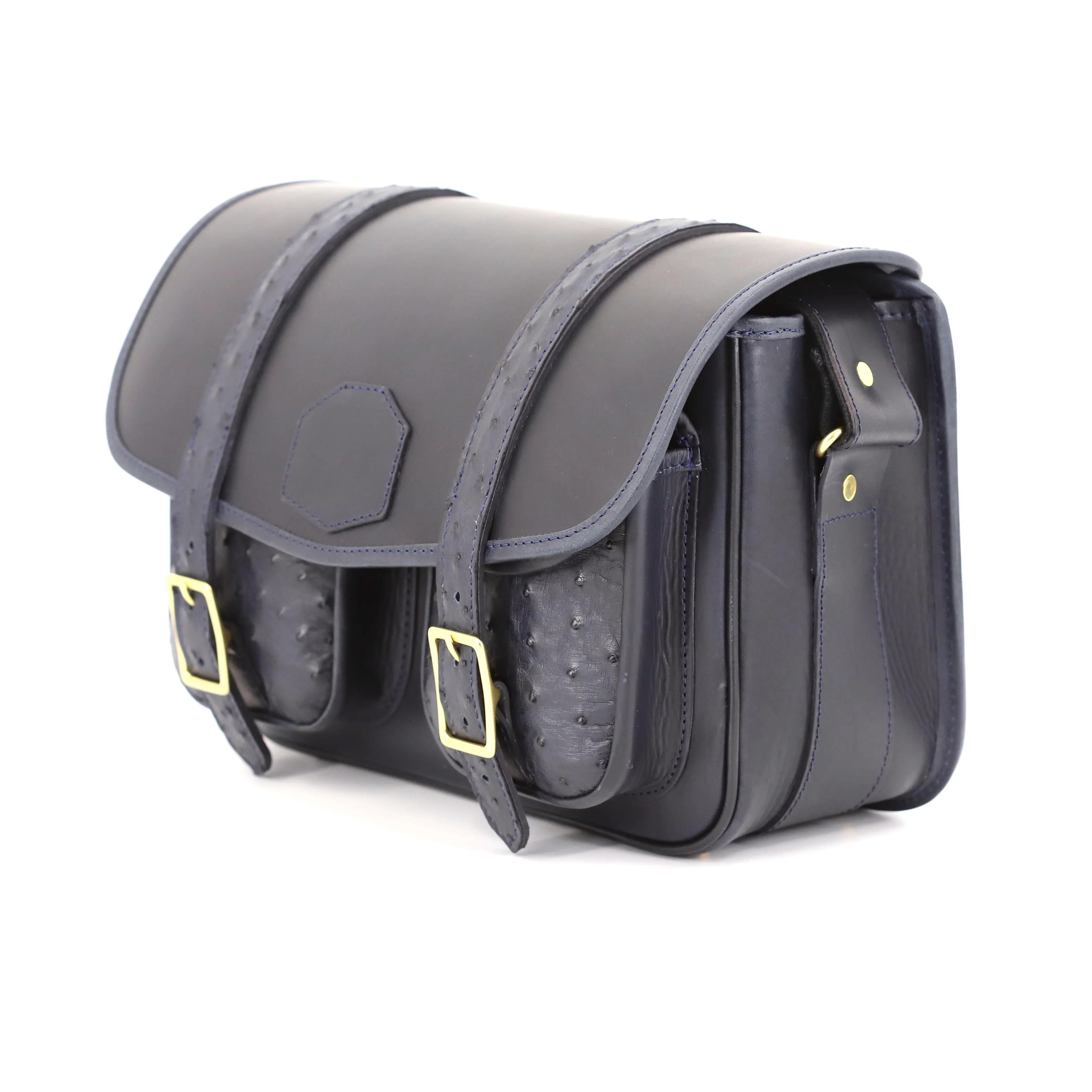 British Made Hera Blue & Ostrich - Shooting Cartridge Bag side view