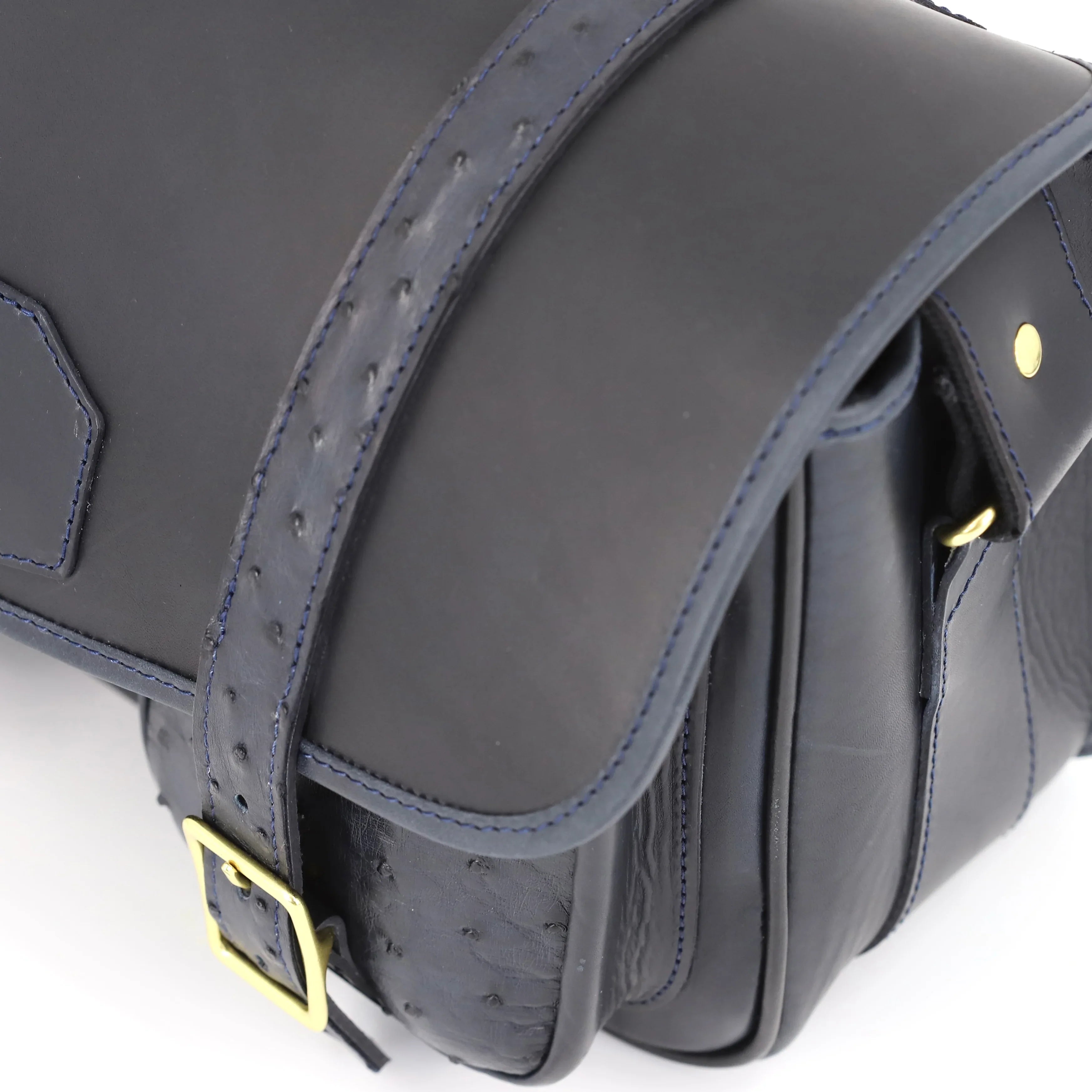 British Made Hera Blue & Ostrich - Shooting Cartridge Bag close up top view