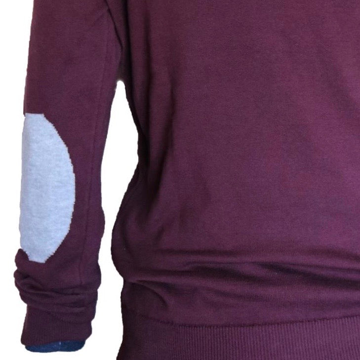 Cotton Jumper Aubergine - Premium Shooting Clothing front view close up of shoulder pad contrasting colour