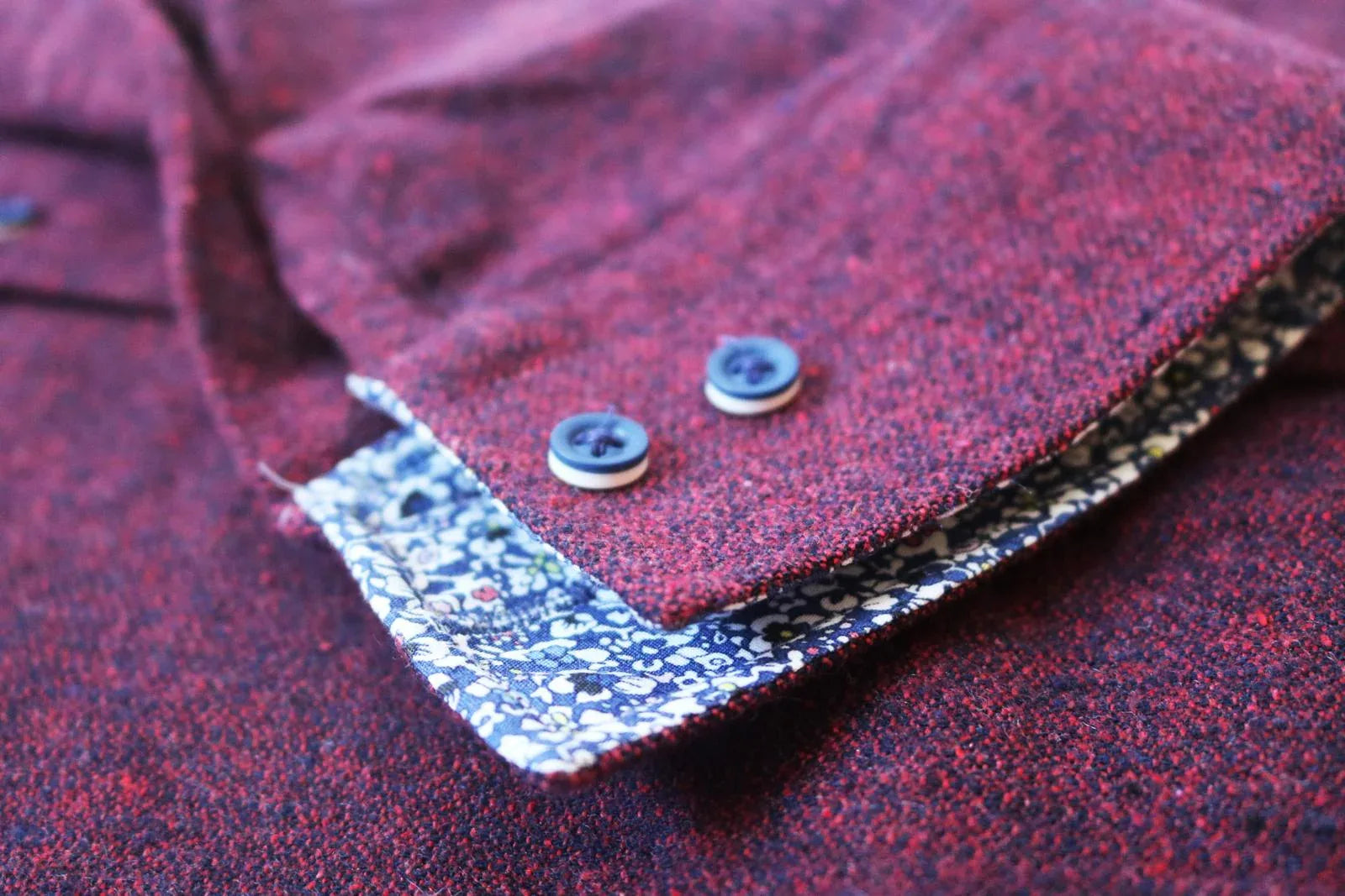 Maple Shirt Burgundy - Classic Shooting Clothing close up of collar buttons