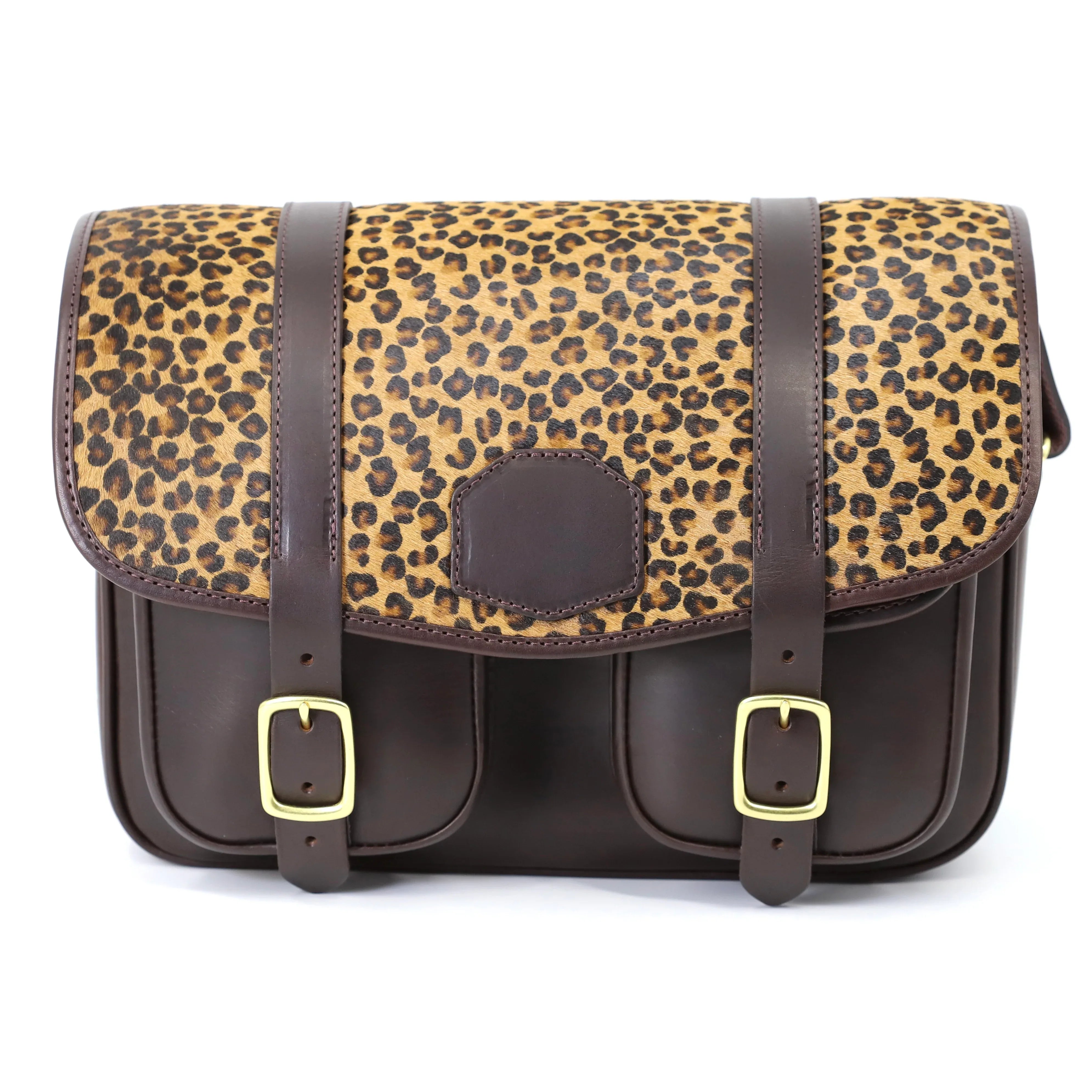 British Made Hera Abba Brown Cheetah - Shooting Cartridge Bag front view