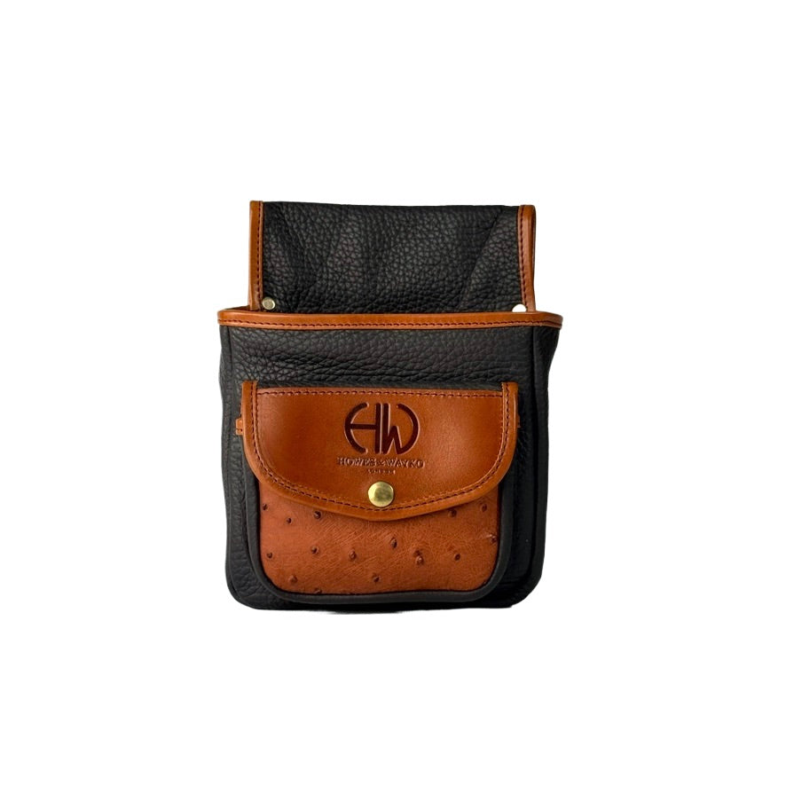 HELLA LEATHER CARTRIDGE POUCH CHESTNUT BROWN AND TAN OSTRICH