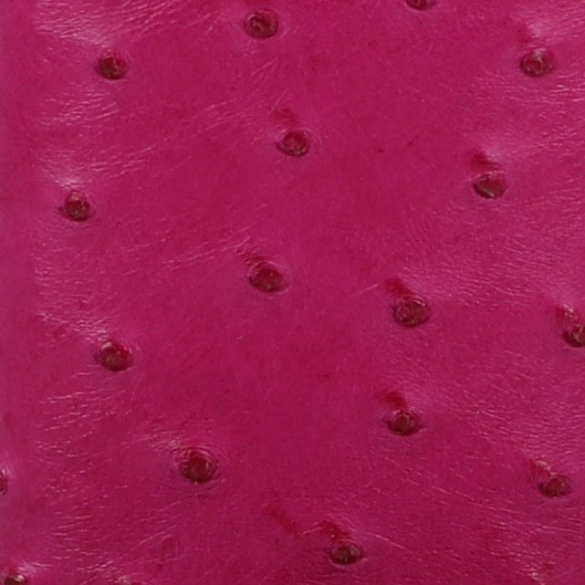 Close-up of a pink  Ostrich material, used for covering the Acan pink ostrich hip flask.