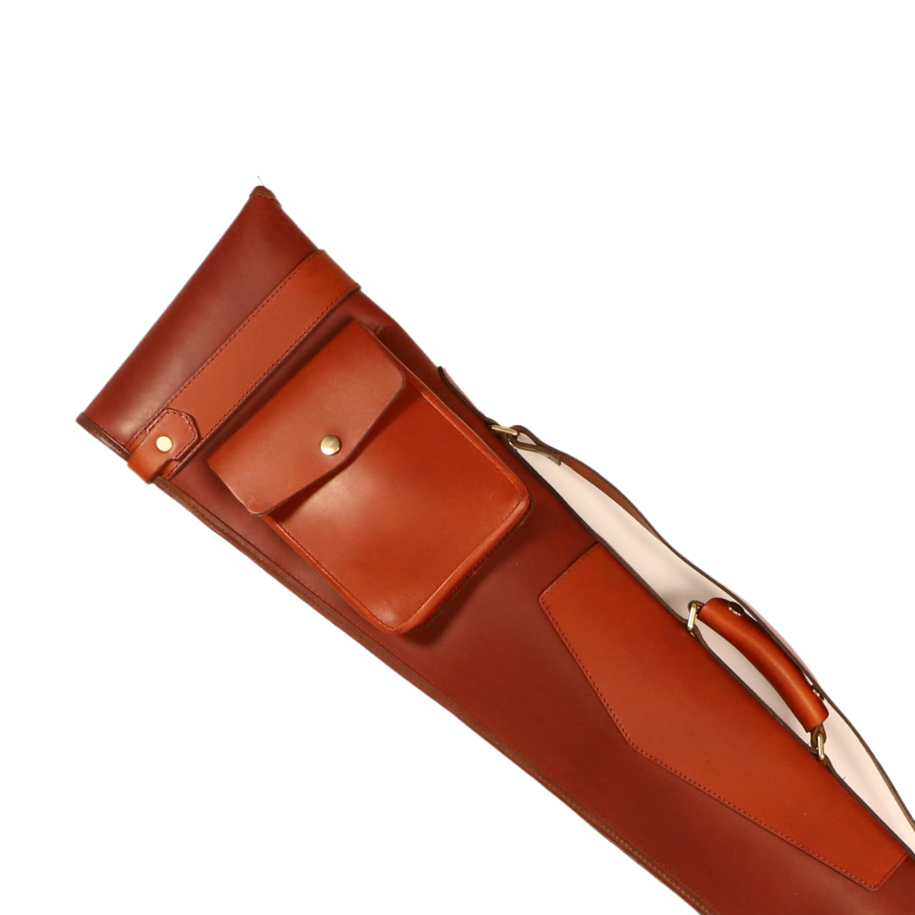 Brown leather gun case on a white background