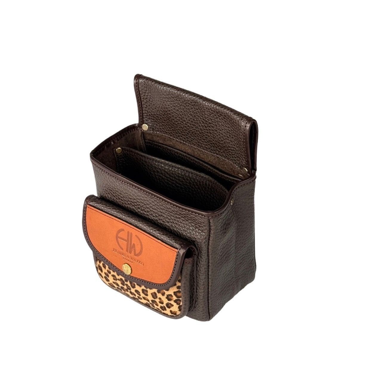 HELLA LEATHER CARTRIDGE POUCH CHESTNUT AND CHEETAH PRINT
