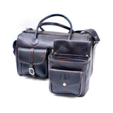 British Made Erin Olivia Navy - Shooting Range Bag side view with open matching cartridge carrier pouch