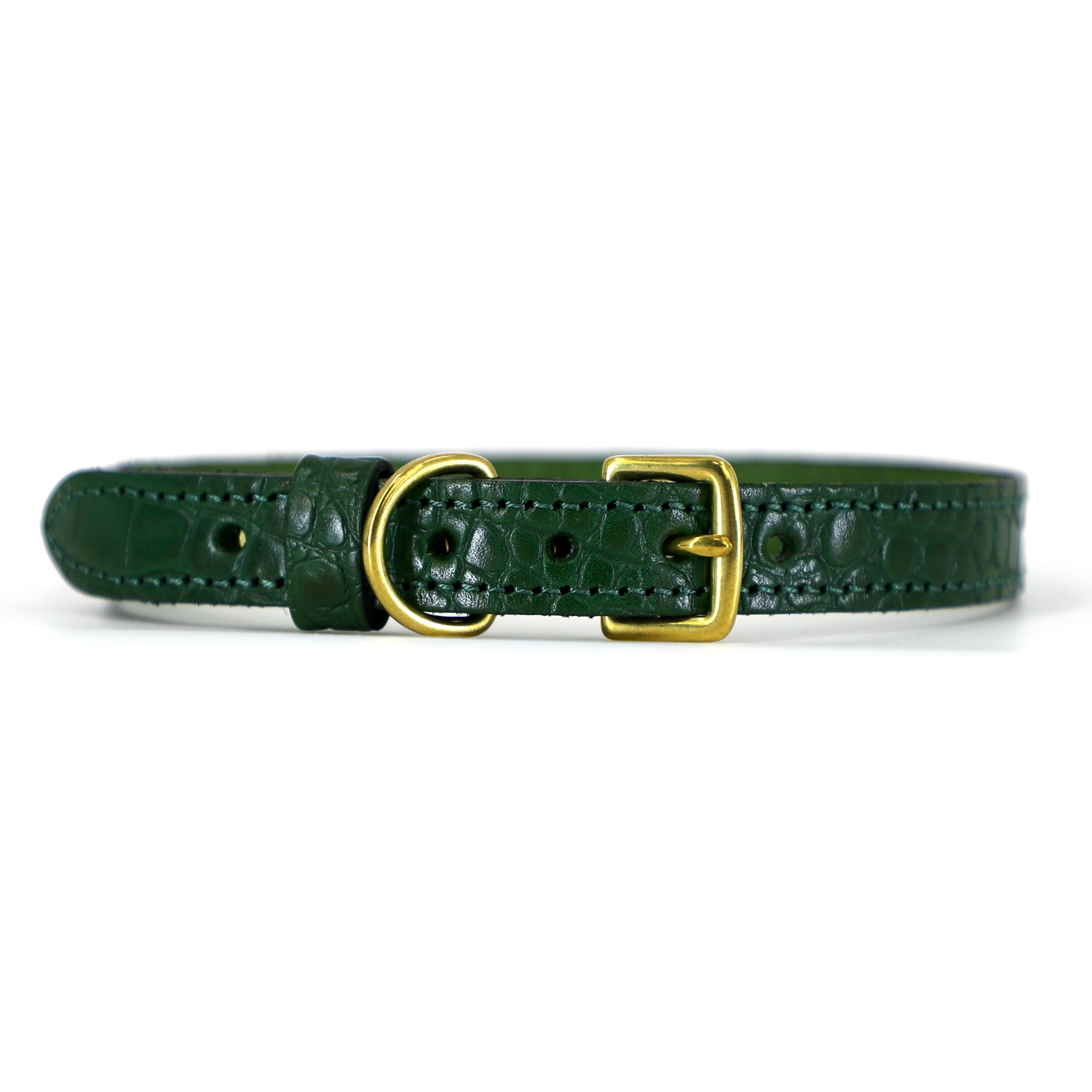 green mock-crocodile leather finish dog collar